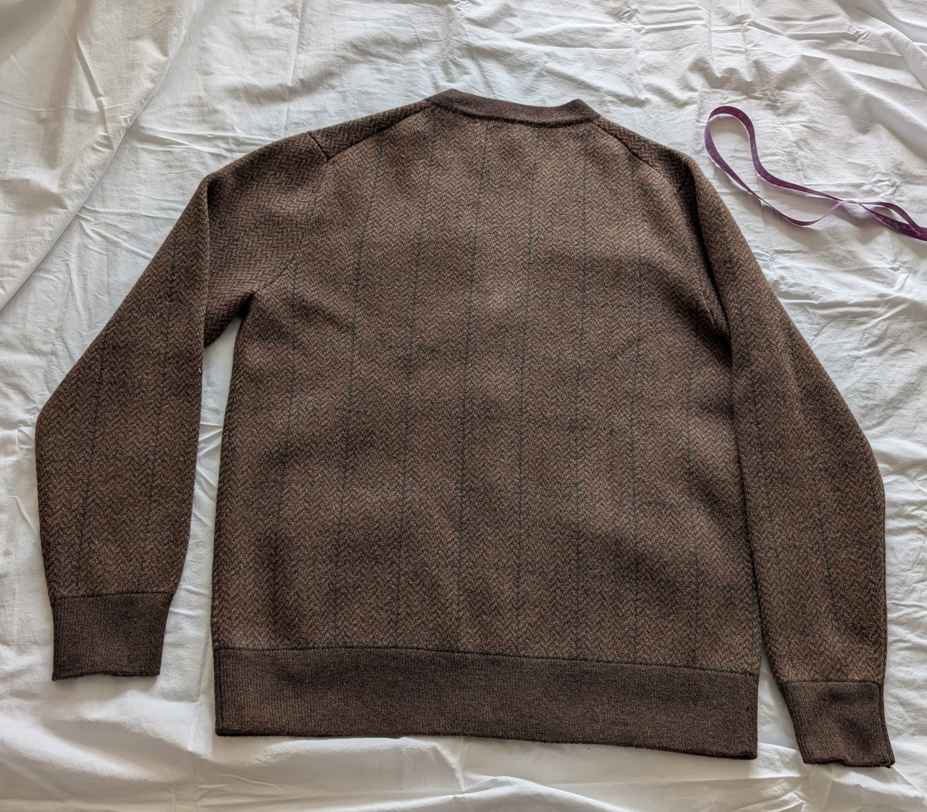J. Crew Wool Herringbone Plaid Jacquard Cardigan