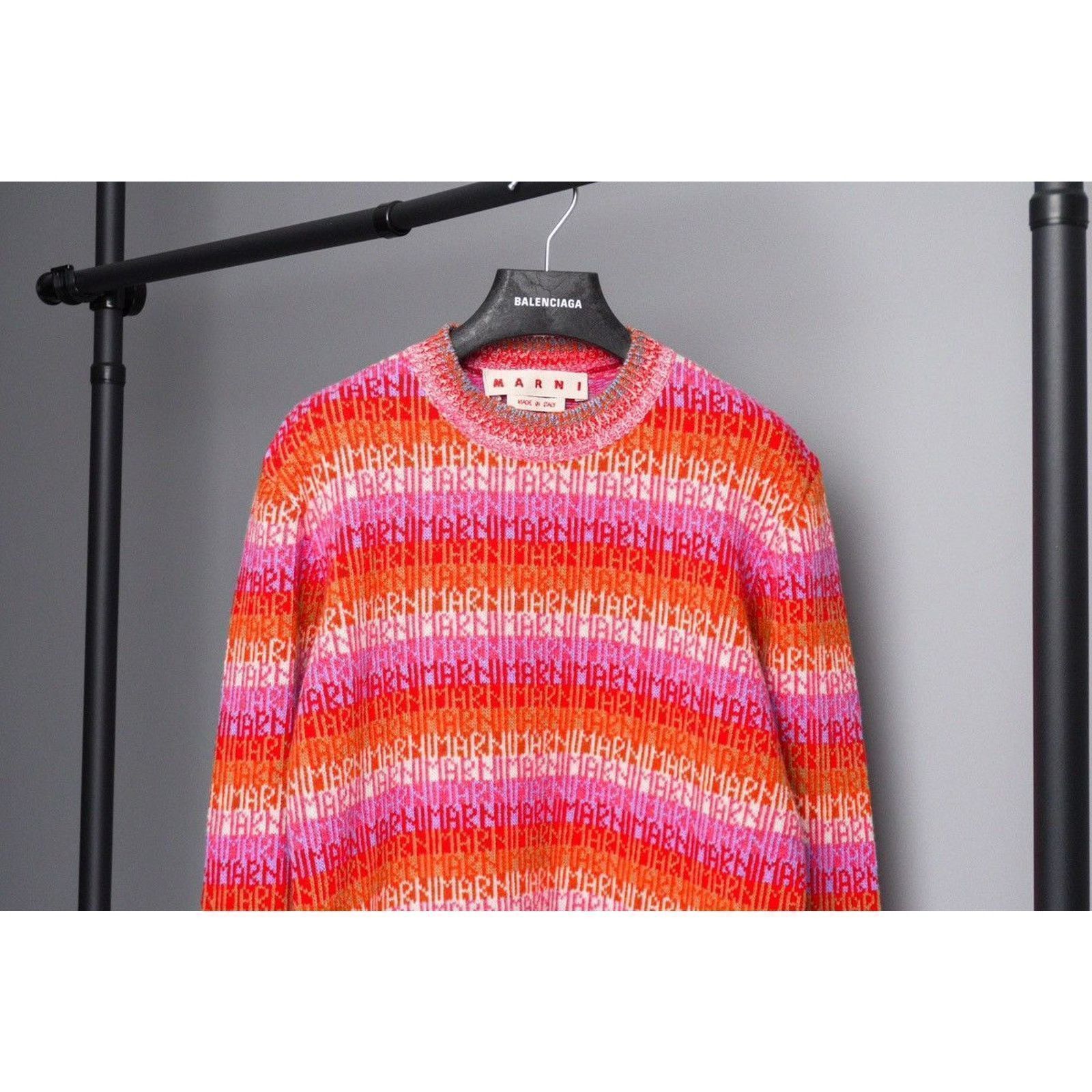 Marni Marni monogram logo pink multicolor wool crewneck sweater Size US S / EU 44-46 / 1 - 2 Thumbnail