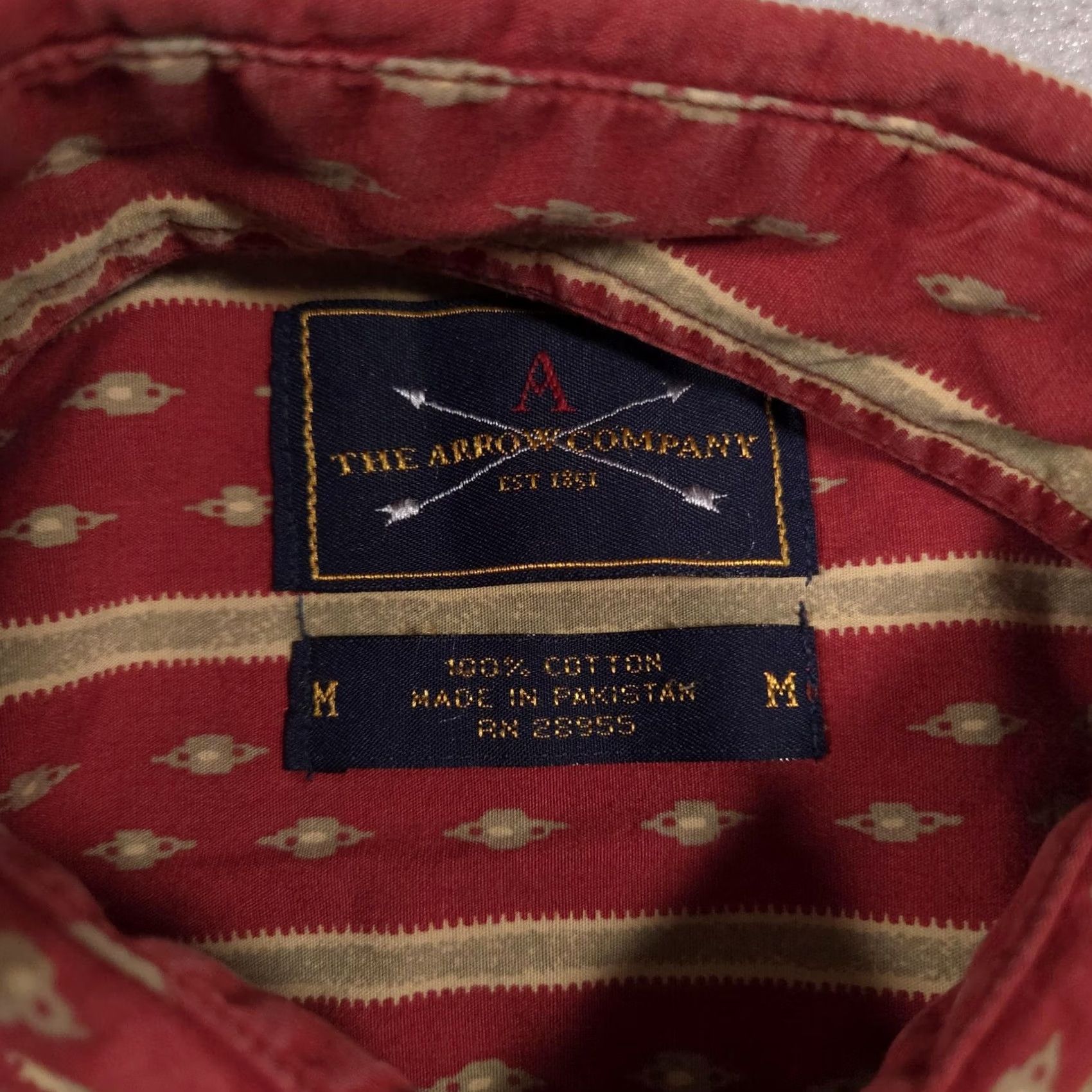 Arrow Arrow 1851 Shirt Mens Medium Red Tan Striped Long Sleeve Button Down Pocket Size US M / EU 48-50 / 2 - 7 Thumbnail