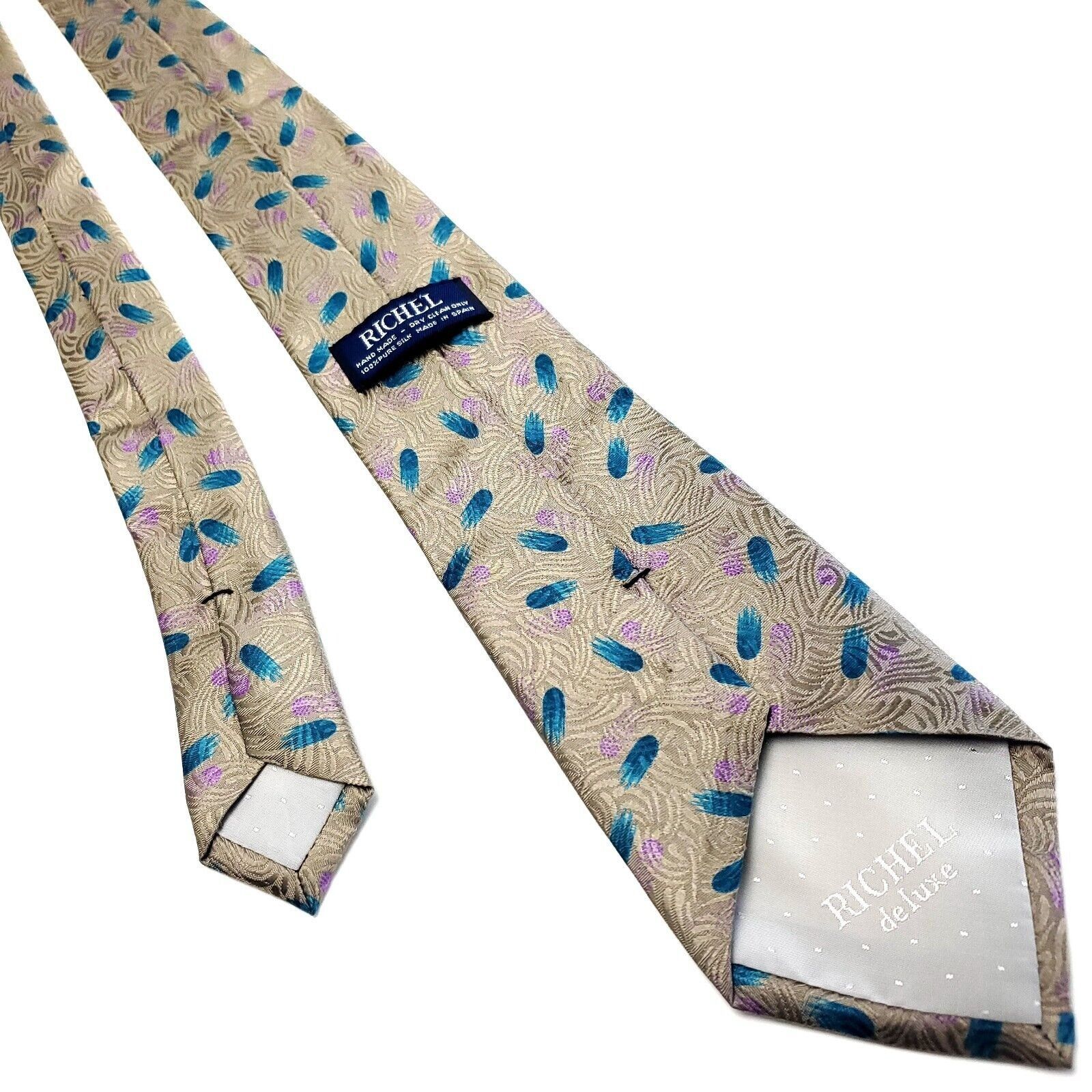 Vintage Richel Beige Silk Tie Woven Geometric Size ONE SIZE - 3 Thumbnail