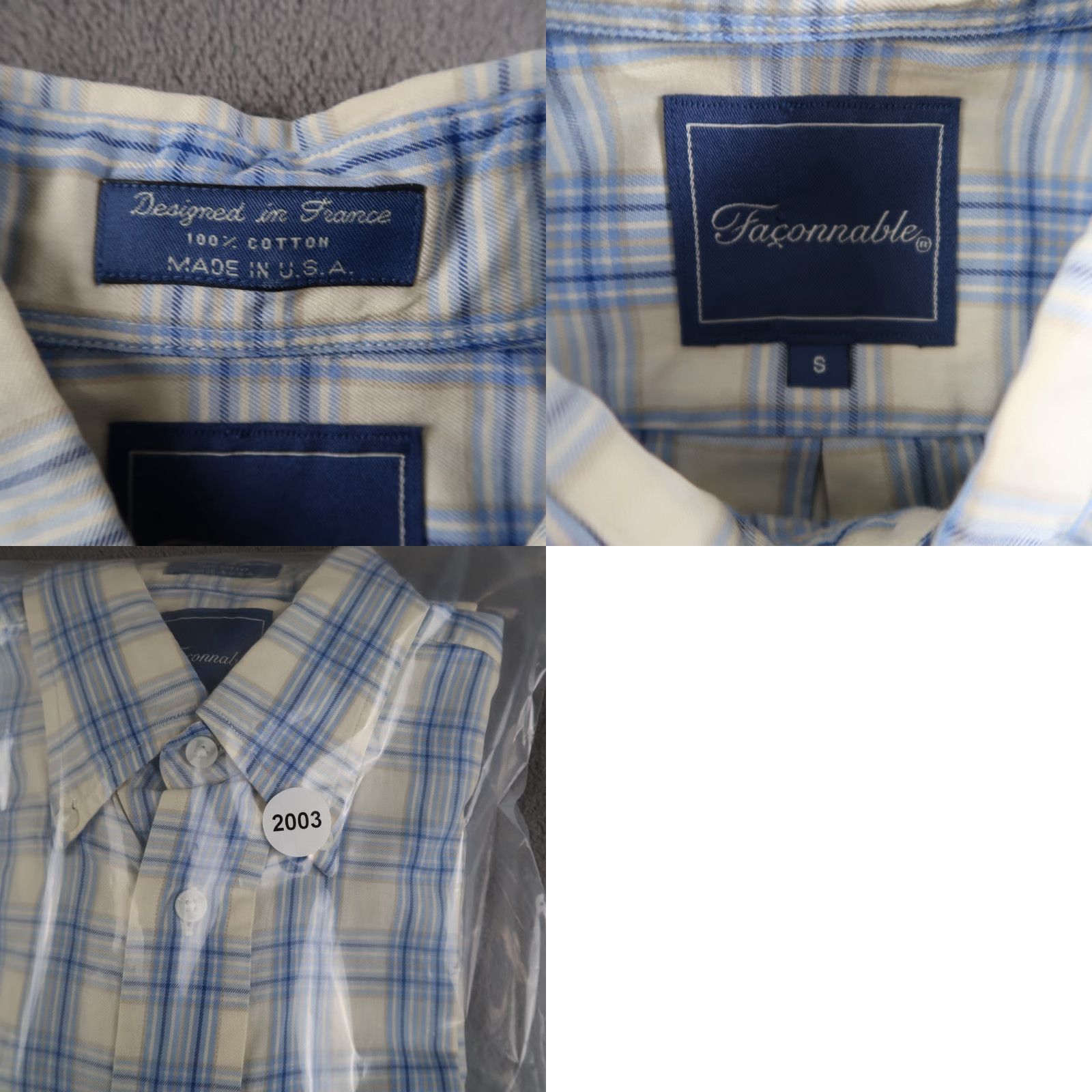 Faconnable Façonnable Men Blue Ivory Plaid Check Long Sleeve Cotton Shirt Sz S Made in USA Size US S / EU 44-46 / 1 - 8 Thumbnail