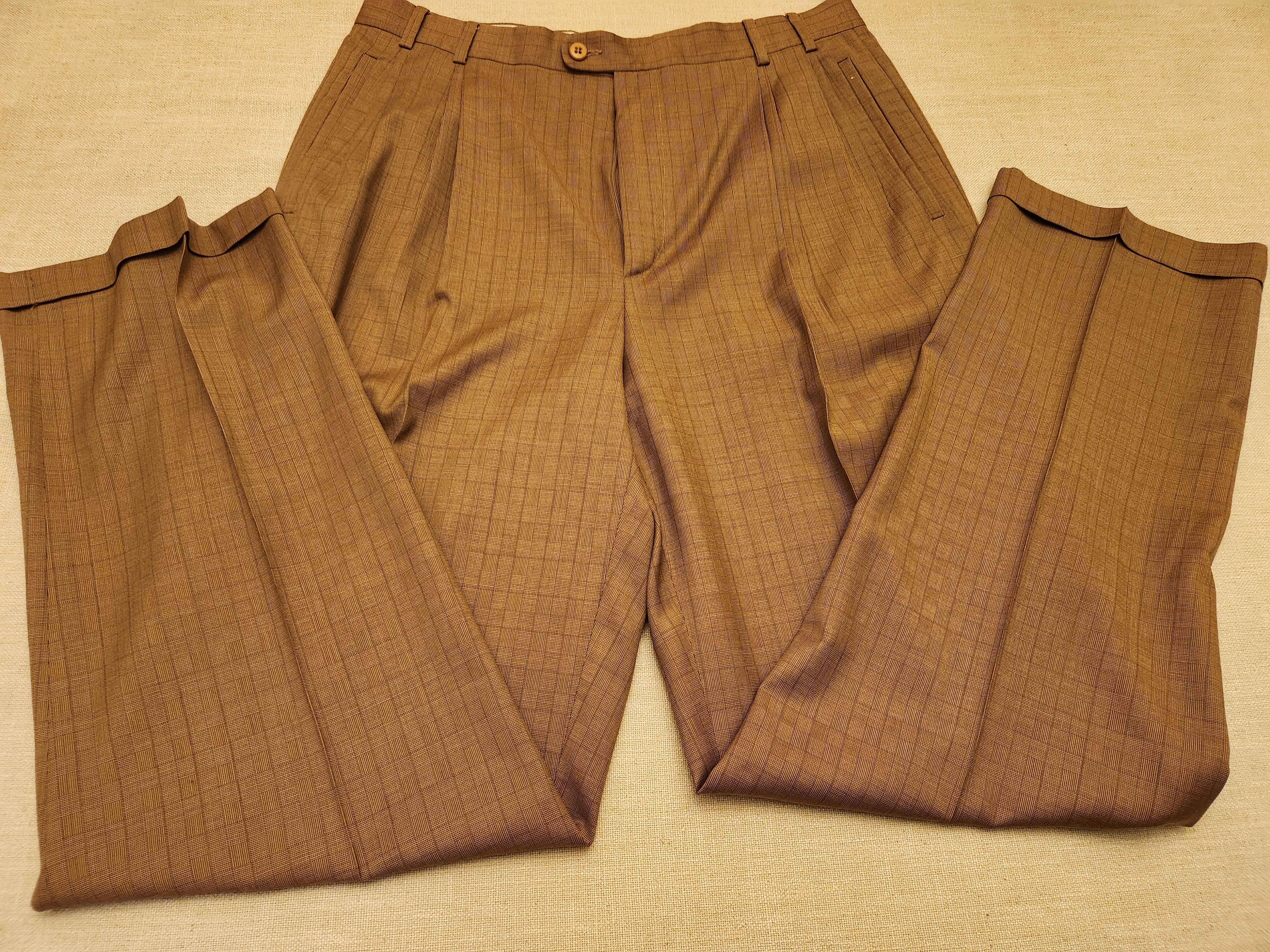 Zanella 100% Wool Pleated Front Windowpane Designed Dress Pants Size US 36 / EU 52 - 2 Thumbnail