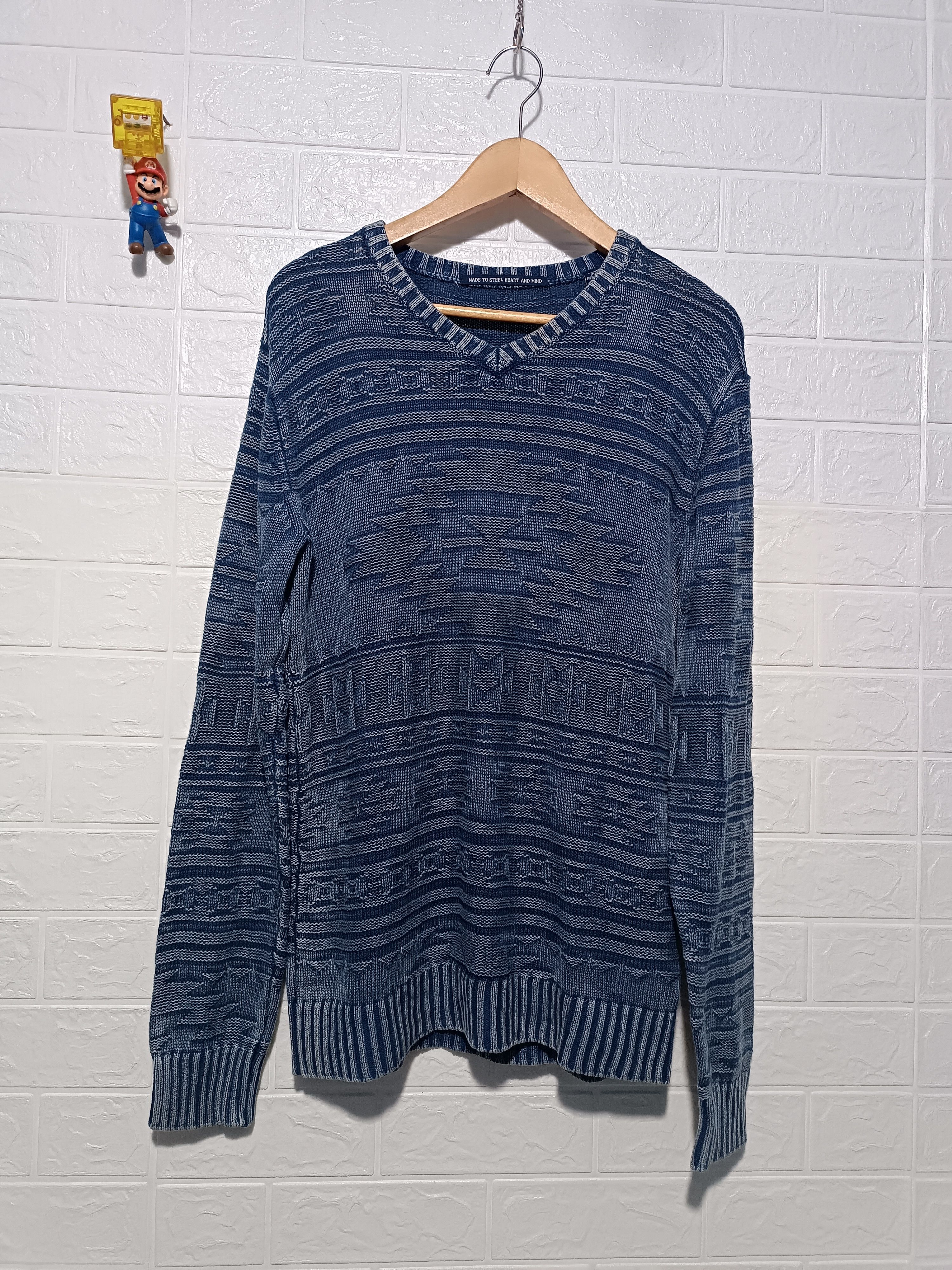 Japanese Brand Vintage Indigo Knit Denim Ortega Aztec Sweater Size US M / EU 48-50 / 2 - 1 Thumbnail