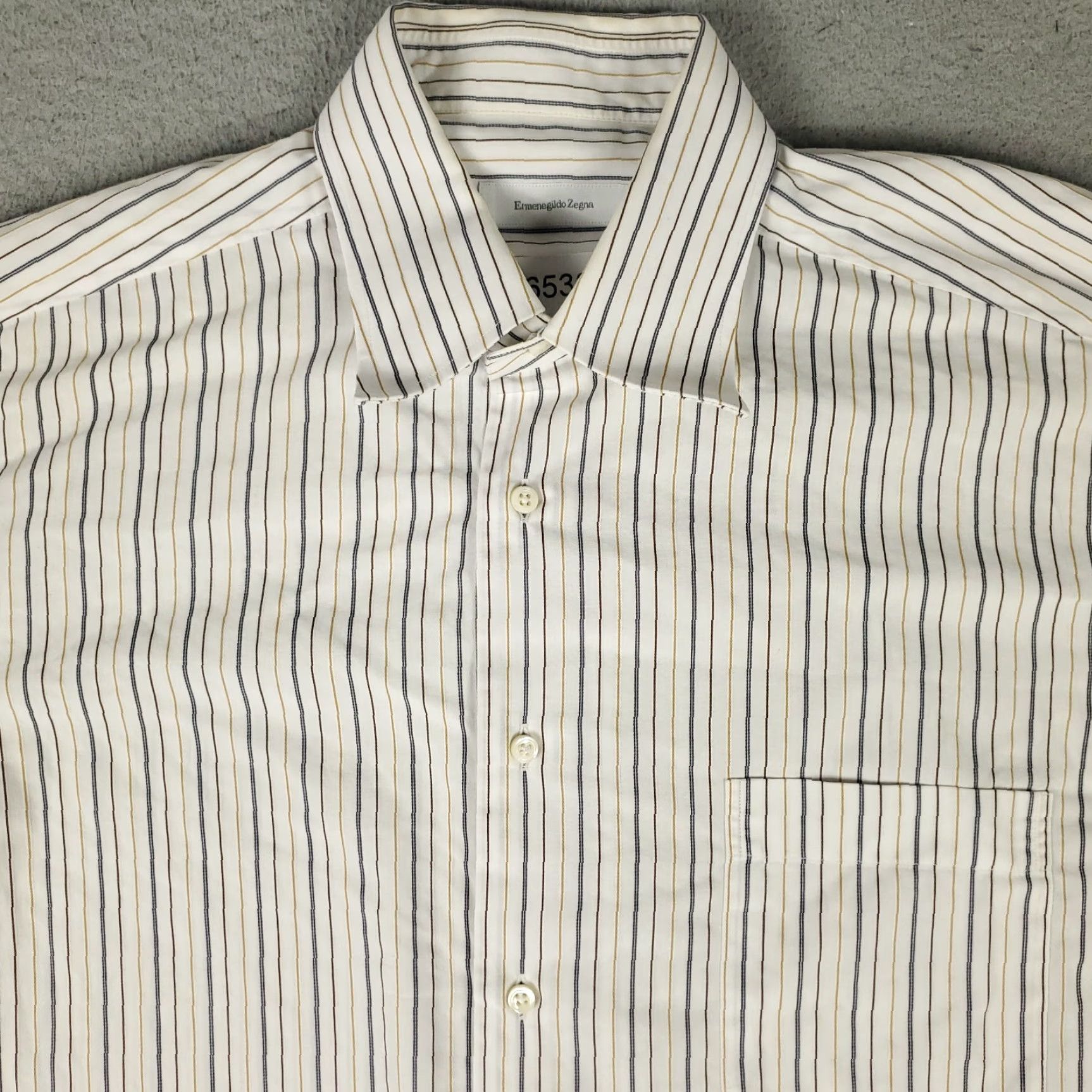Ermenegildo Zegna Ermenegildo Zegna Dress Size 16 Blue Yellow Striped Button Up Long Sleeve Size US L / EU 52-54 / 3 - 2 Thumbnail