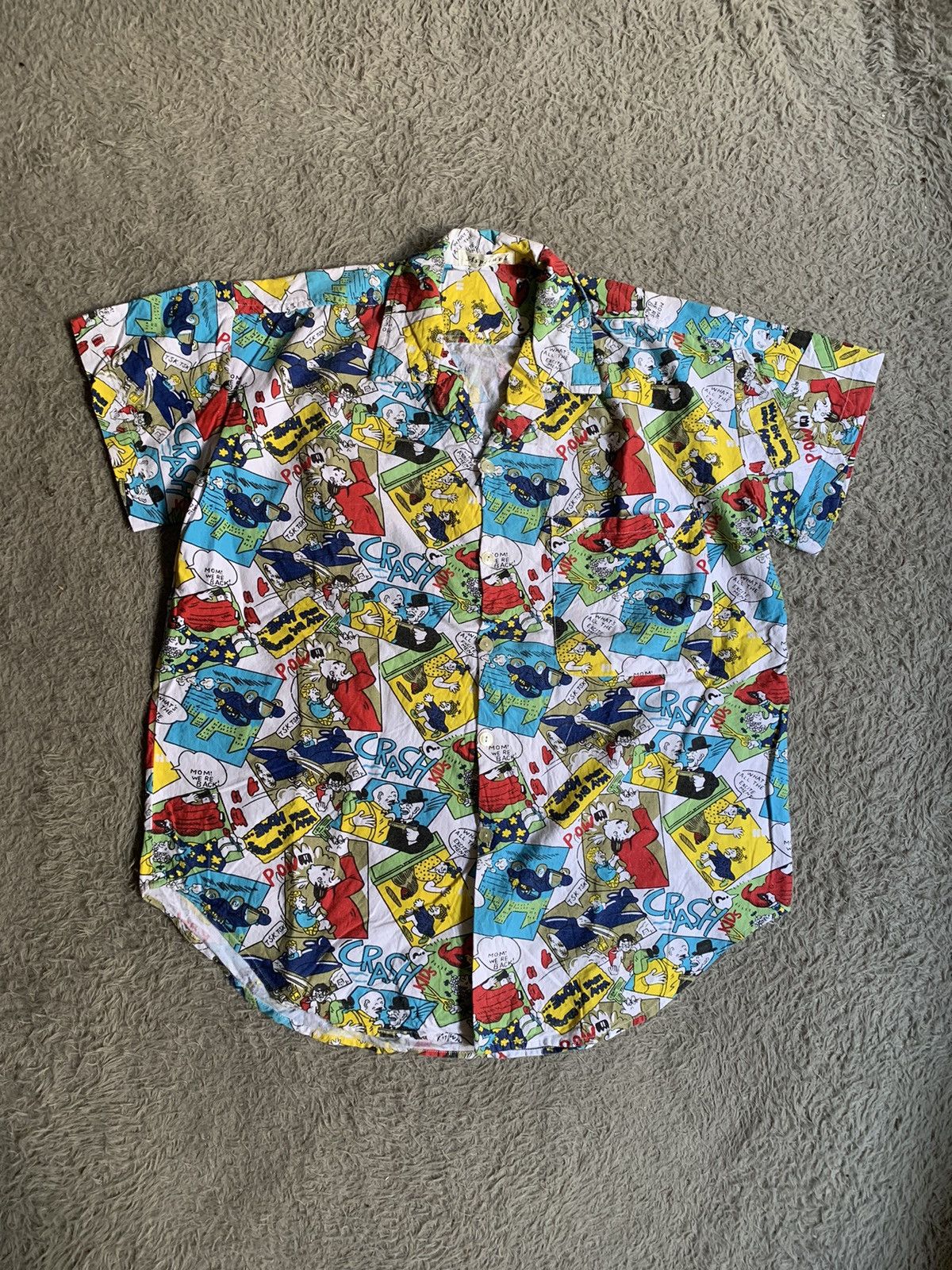 Japanese Brand Vintage 90s Aspetuck Comic Pattern Open Collar Shirt Size US L / EU 52-54 / 3 - 1 Thumbnail