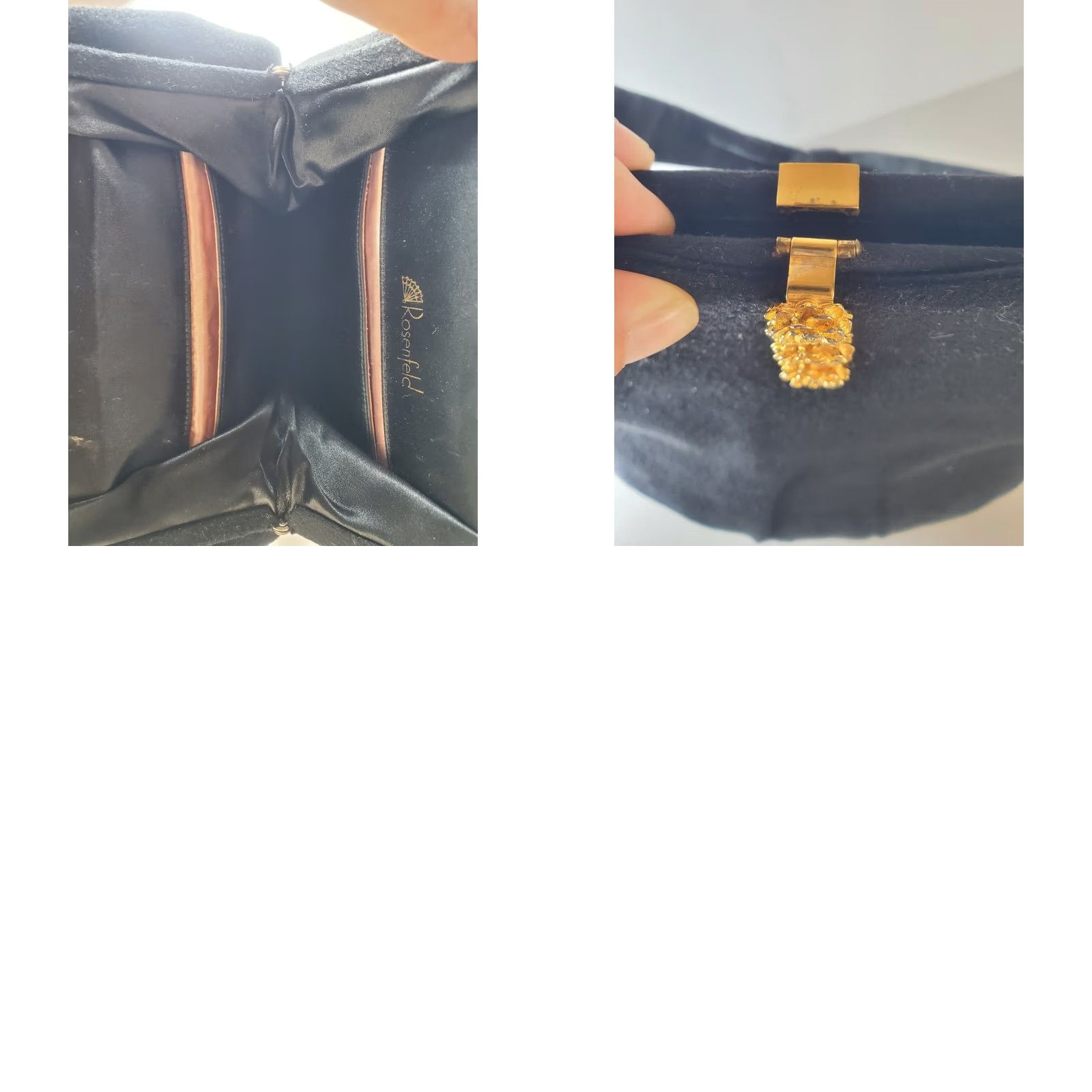 Vintage VINTAGE Harry Rosenfeld Felt Bag Black Suede Gold Floral Clasp Single Handle Formal Womens 1950s Size ONE SIZE - 9 Thumbnail