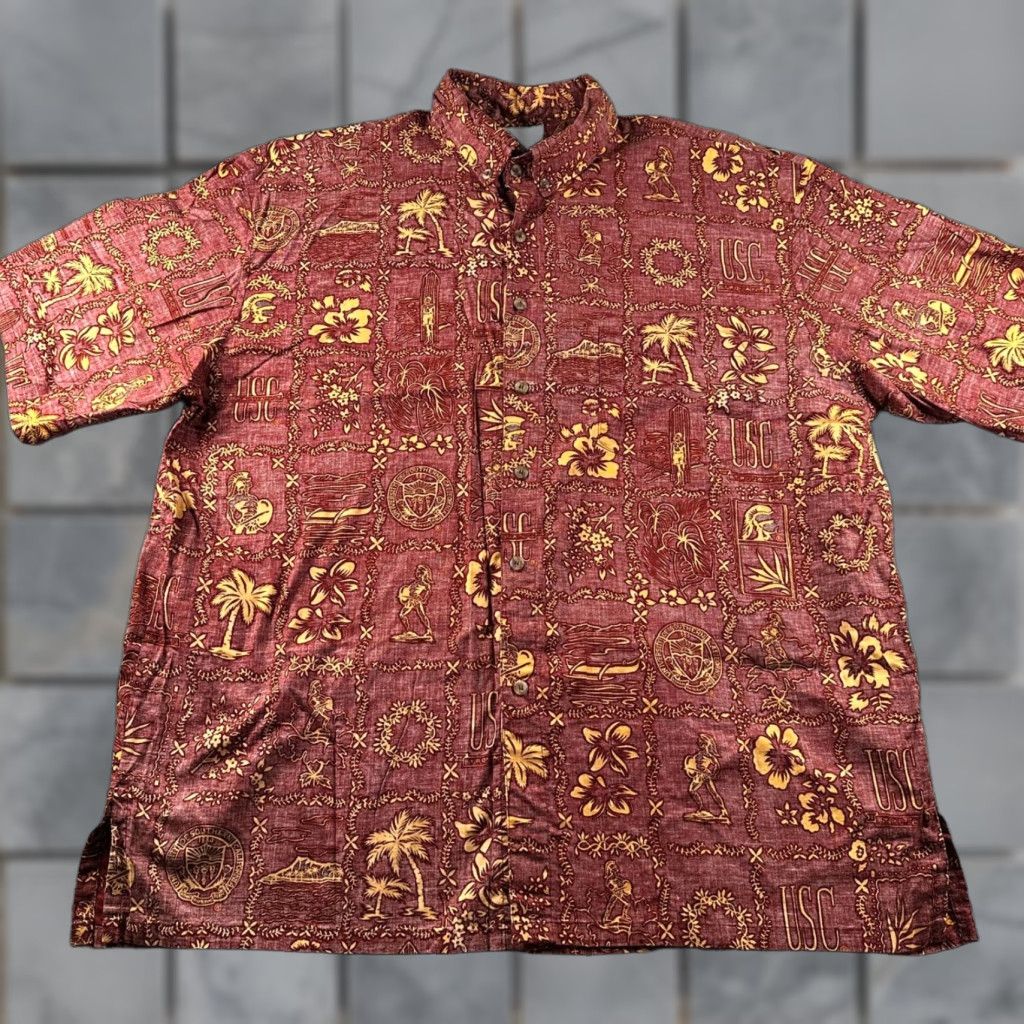 ALOHAS Ke Nui Hawaiian Shirt Mens XXL Burgundy Gold USC Trojans Aloha Button Front Size US XXL / EU 58 / 5 - 1 Thumbnail