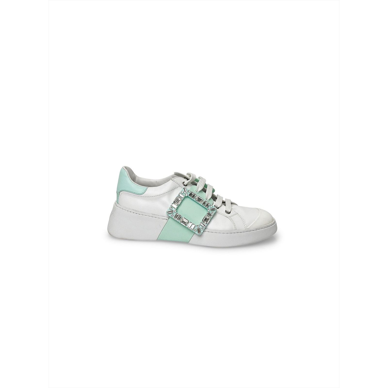 Roger Vivier White sneaker with turqiose stripe and crystal buckle Size US 10 / IT 40 - 3 Thumbnail