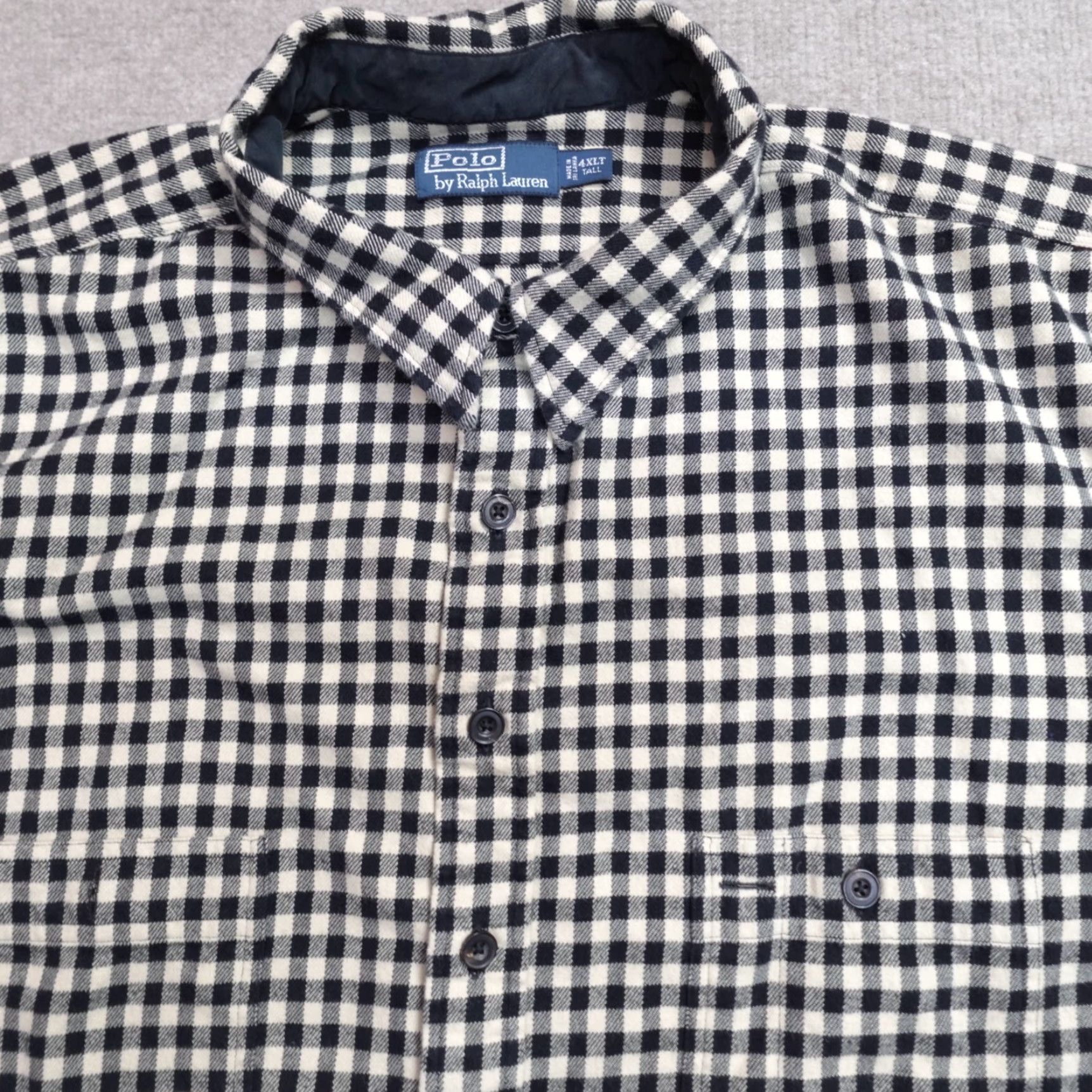 Polo Ralph Lauren VINTAGE Polo Ralph Lauren Shirt 4XLT Black Plaid Chinstrap Gingham Plaid Shirt Mens 4XLT Black Plaid Button-Up Collared Long Sleeve Cotton Flannel Size US XXL / EU 58 / 5 - 2 Thumbnail