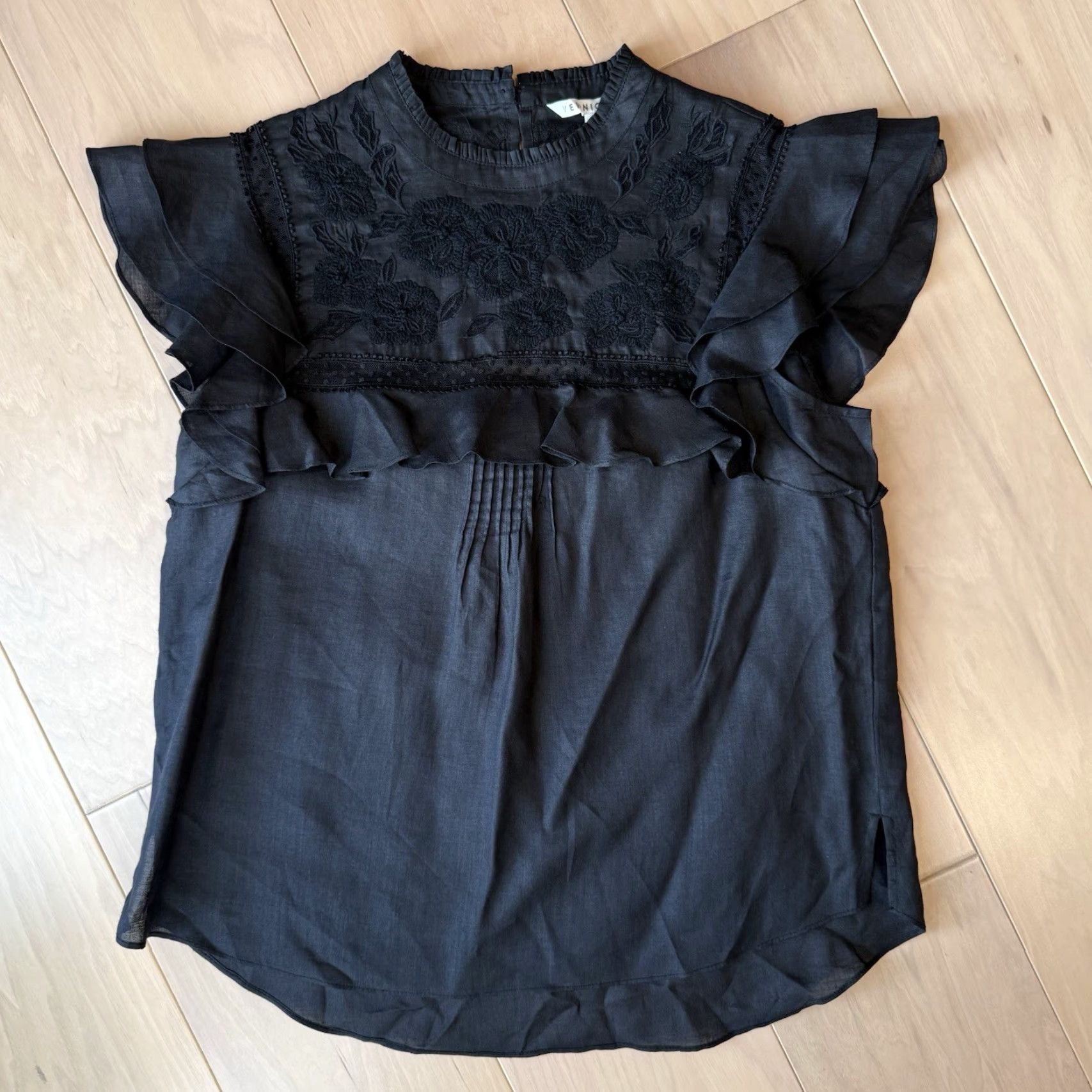 Veronica Beard VERONICA BEARD Abdula Ruffled High Neck Top Women's 8 Black Glam Boho Party Shirt Size M / US 6-8 / IT 42-44 - 2 Thumbnail