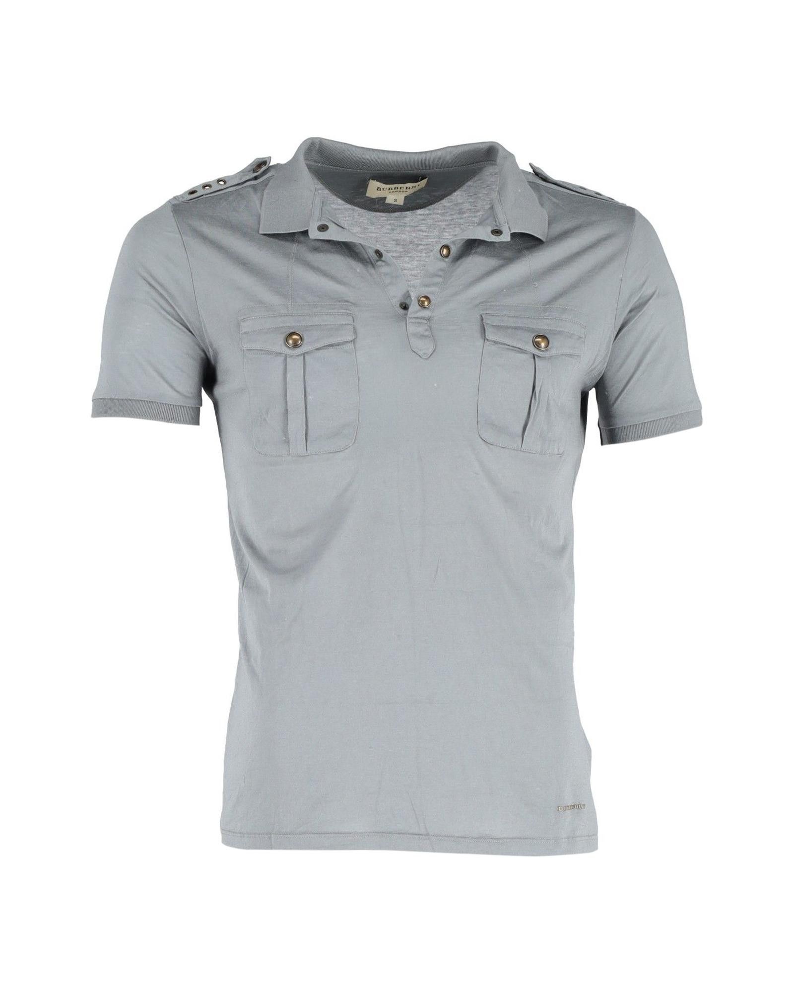 image of Burberry Soft Cotton Polo Shirt With Snap Fastening And Double Chest Pockets in Grey (Size Small)