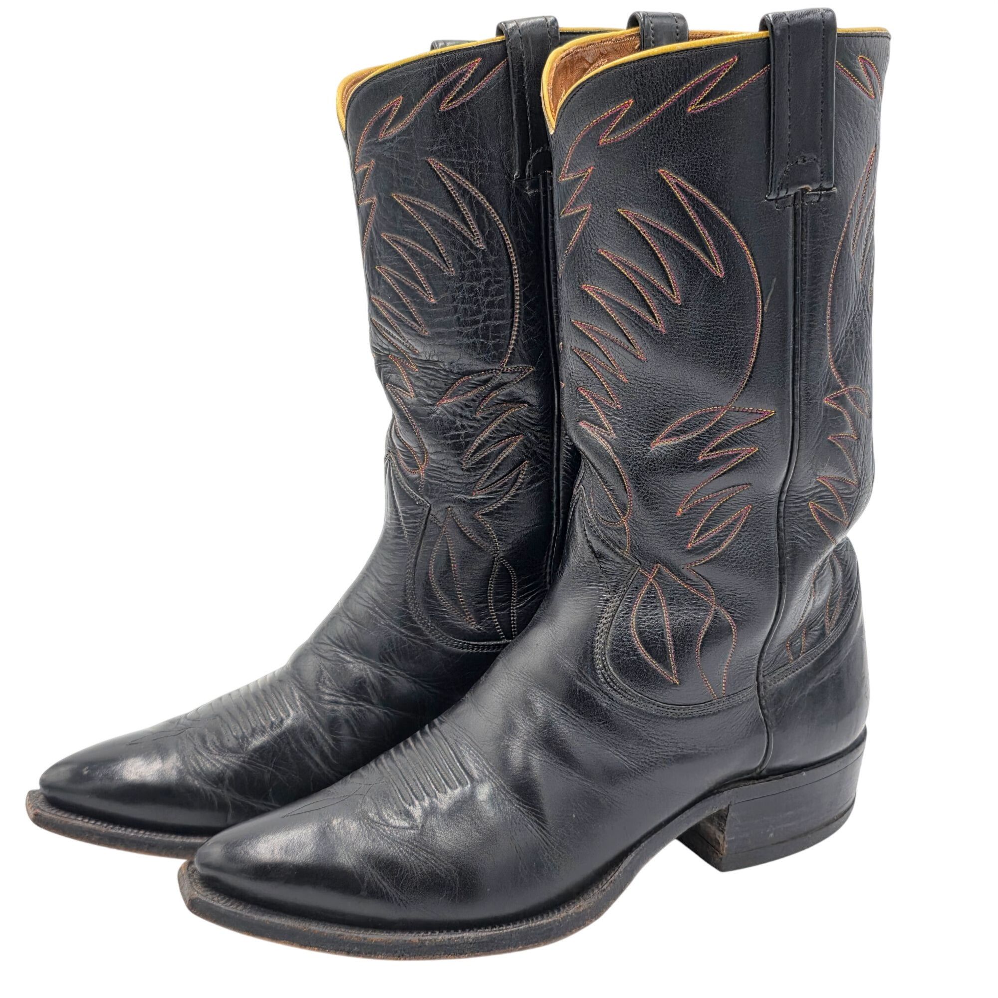 Justin Boots 1950s? Vintage Justin Boots Black Leather Men 10.5D Snip-toe Size US 10.5 / EU 43-44 - 11 Thumbnail