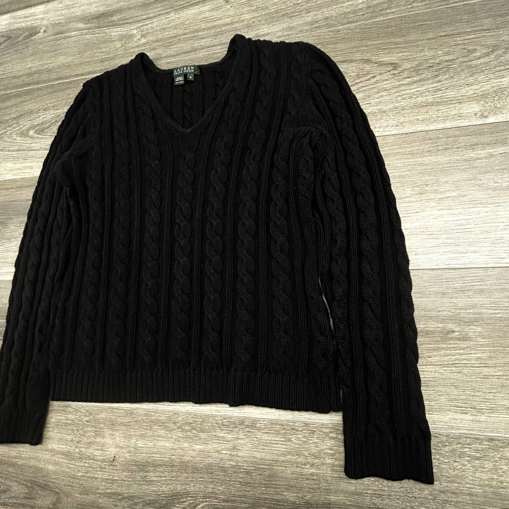 Ralph Lauren VINTAGE Lauren Ralph Lauren Sweater Womens Medium Black Cable Knit V-Neck 90s Size M / US 6-8 / IT 42-44 - 4 Thumbnail
