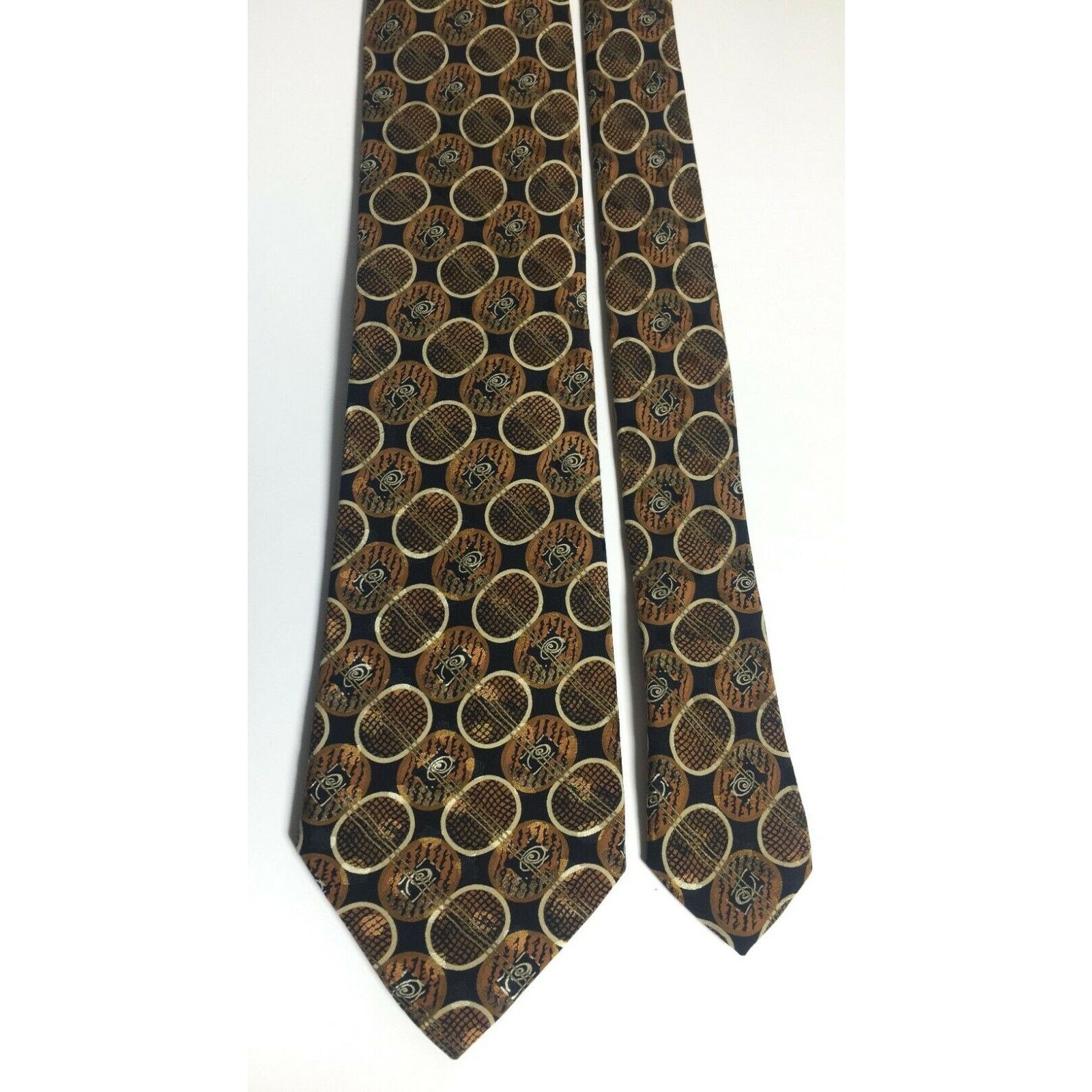 Santostefano SantoStefano Men's Italy Made Brown Black 100% Silk Neck Tie Size ONE SIZE - 5 Thumbnail