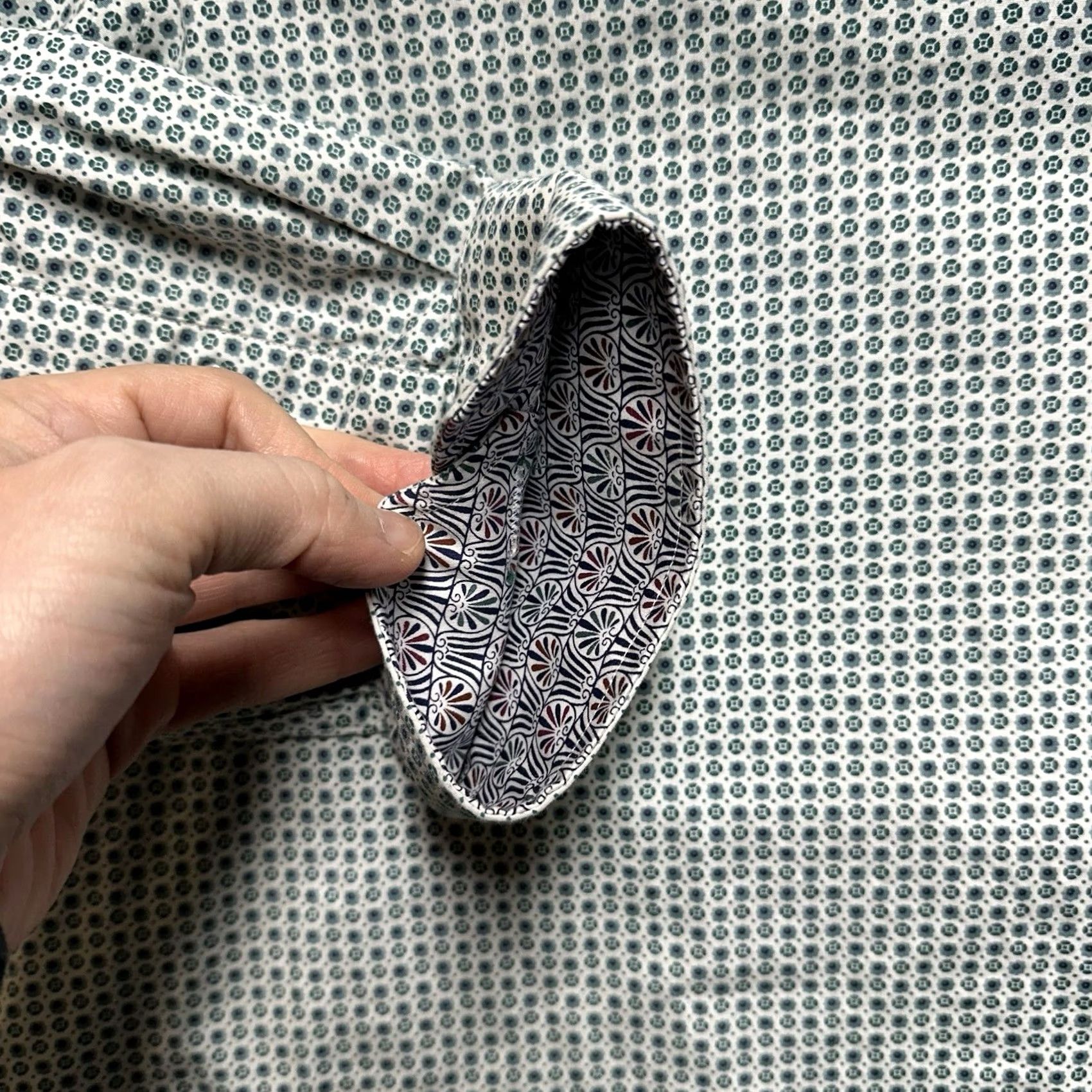 Johnston & Murphy Johnston & Murphy Shirt Men 2XL White Green Geometric Button Up Cotton Long Sleeve Size US XXL / EU 58 / 5 - 6 Thumbnail