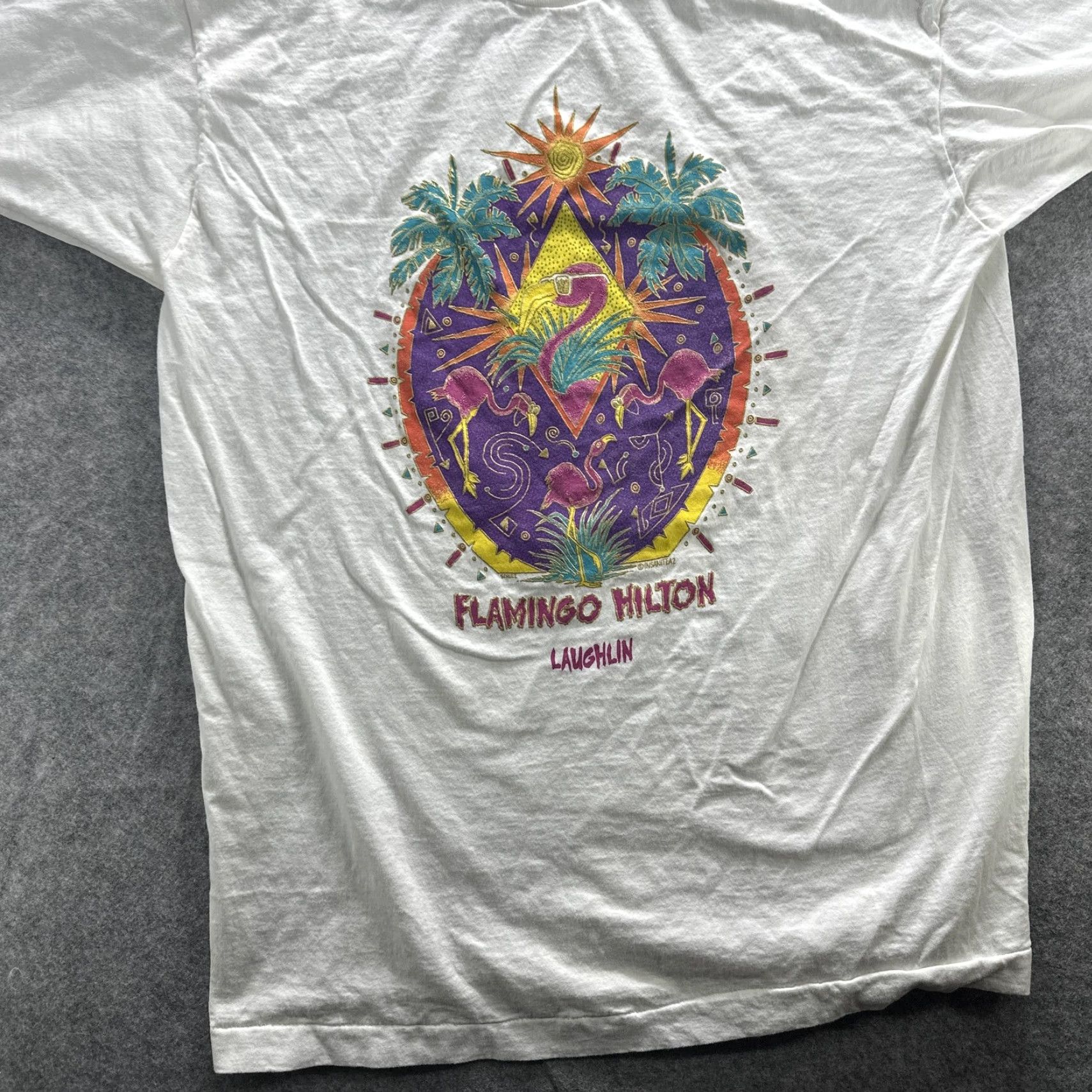 Fruit Of The Loom VINTAGE Flamingo Hilton Shirt Mens XL White Graphic 90s Souvenir Laughlin Casino Size US XL / EU 56 / 4 - 5 Thumbnail