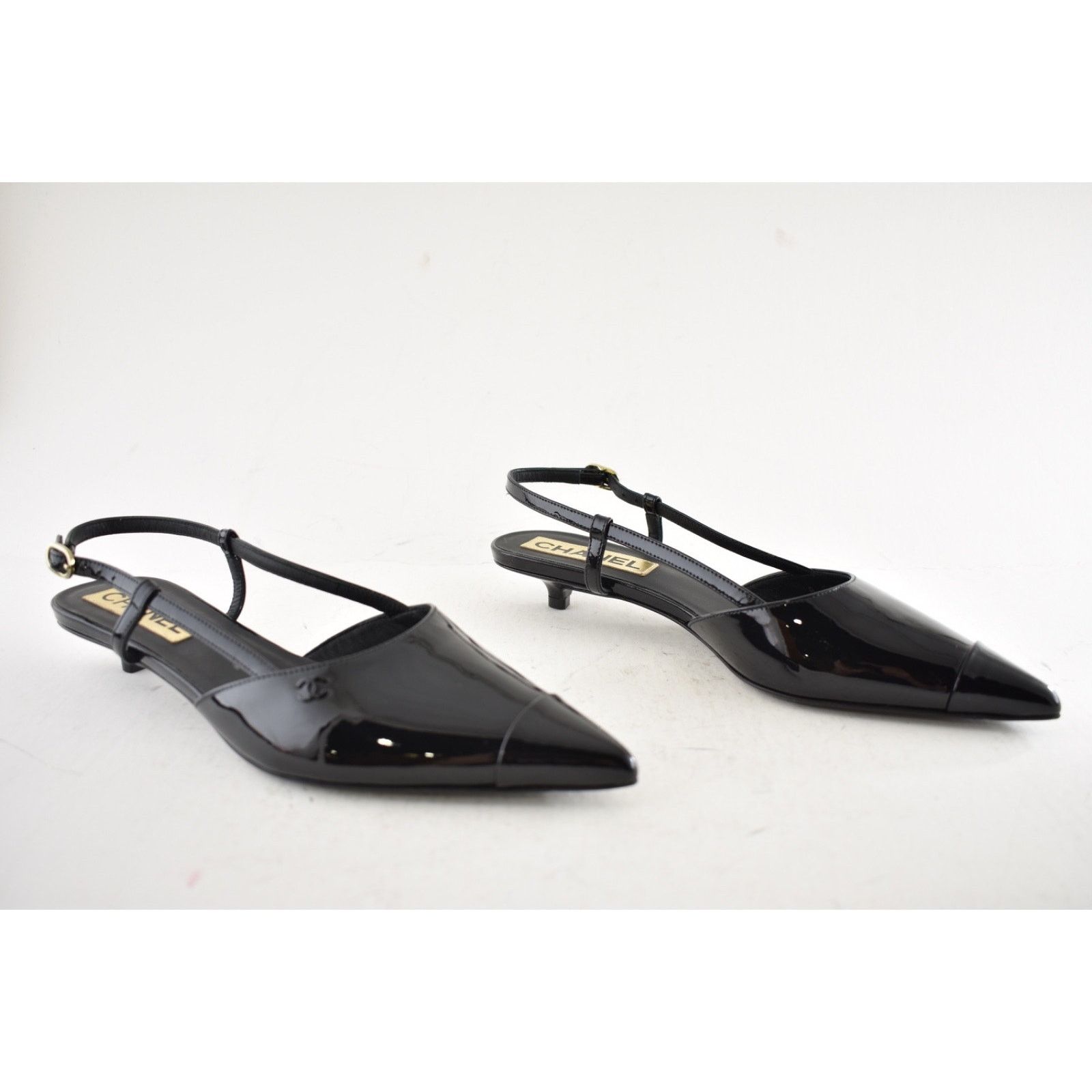 Chanel Chanel 22K Black Patent Leather CC Sling Slingback Sandal Size US 7 / IT 37 - 3 Thumbnail