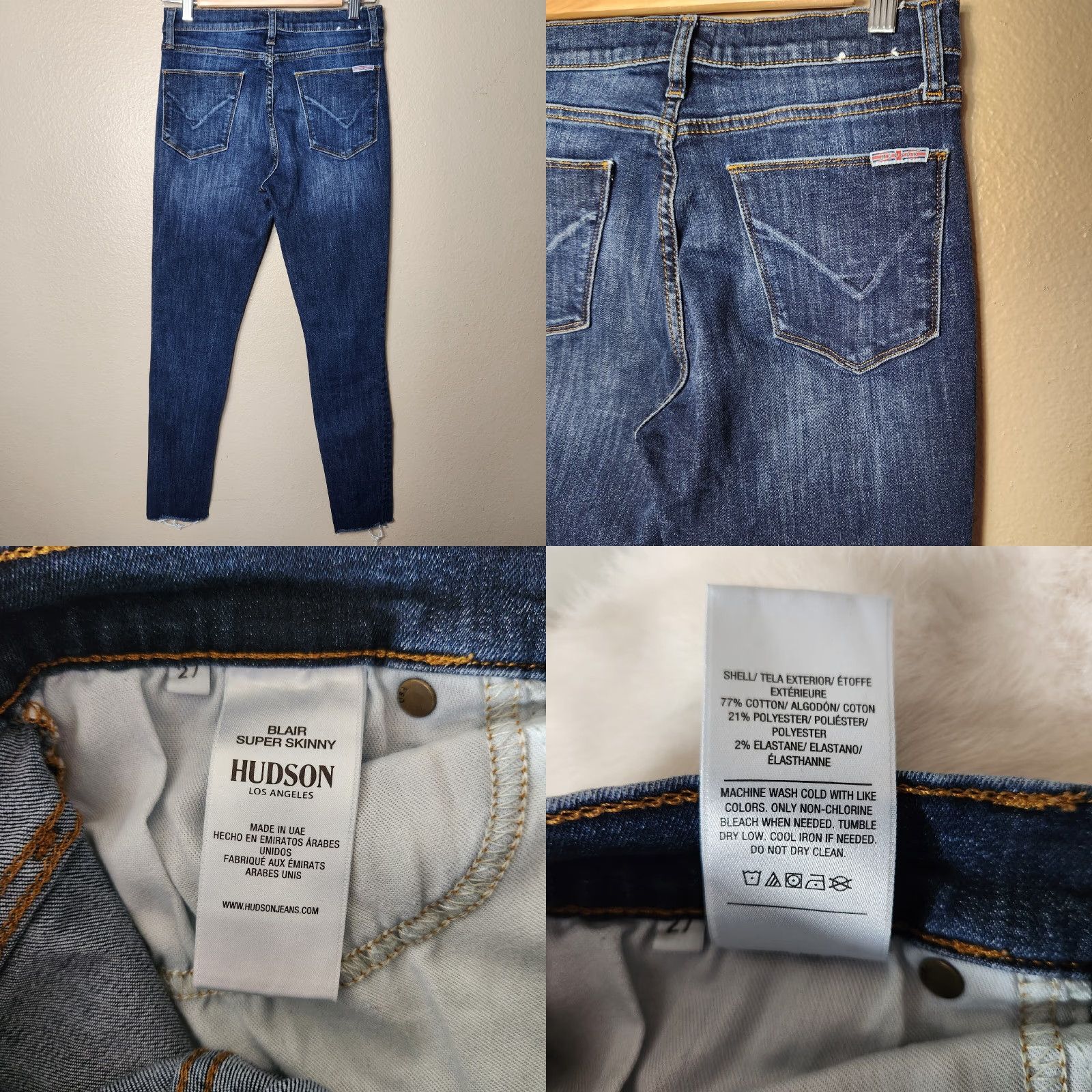 Hudson Hudson Womens Dark Wash High Rise Blair Super Skinny Raw Hem Jeans-Size 27 Size 27" / US 4 / IT 40 - 8 Thumbnail