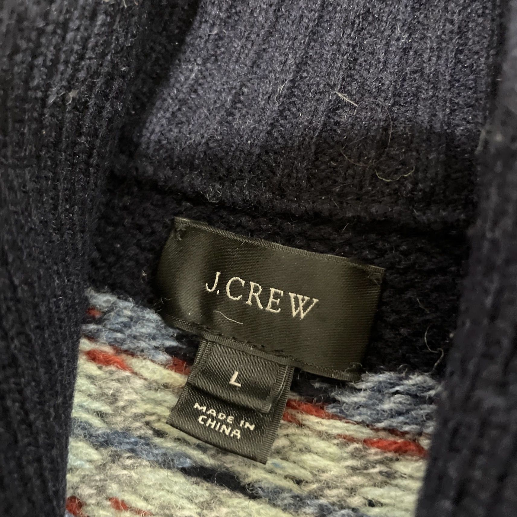 J.Crew J.CREW Shawl Cardigan 100% Lambs Wool Heavy Sweater Blue Red Mens L Fairisle Wool Cardigan Size US L / EU 52-54 / 3 - 4 Thumbnail