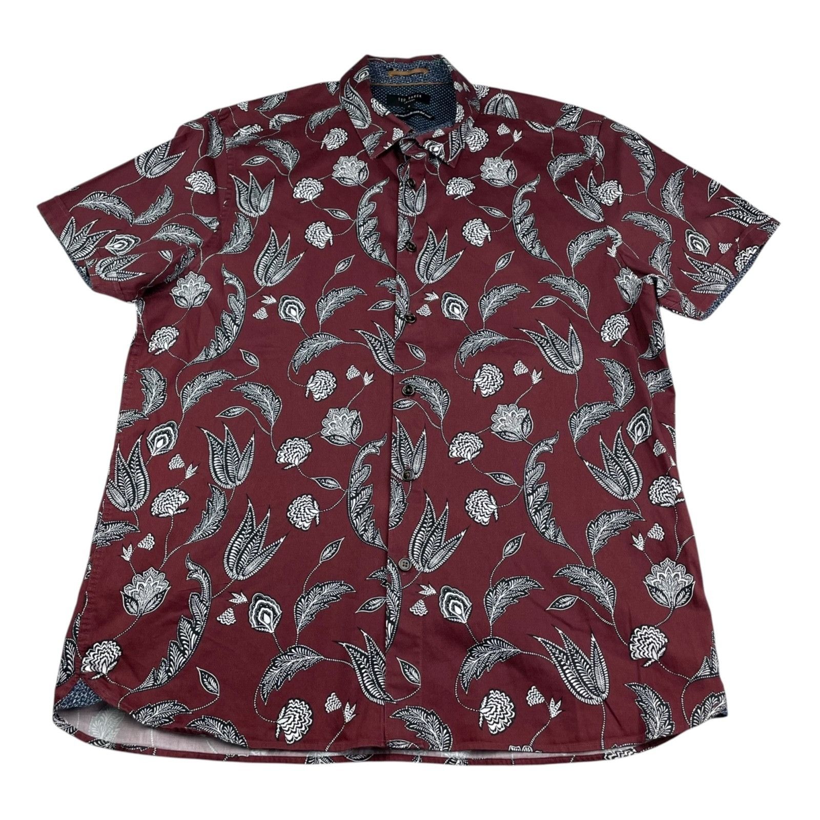 Ted Baker Ted Baker Men's 100% Cotton S/S Button Shirt Burgundy/Black Size US XL / EU 56 / 4 - 2 Thumbnail