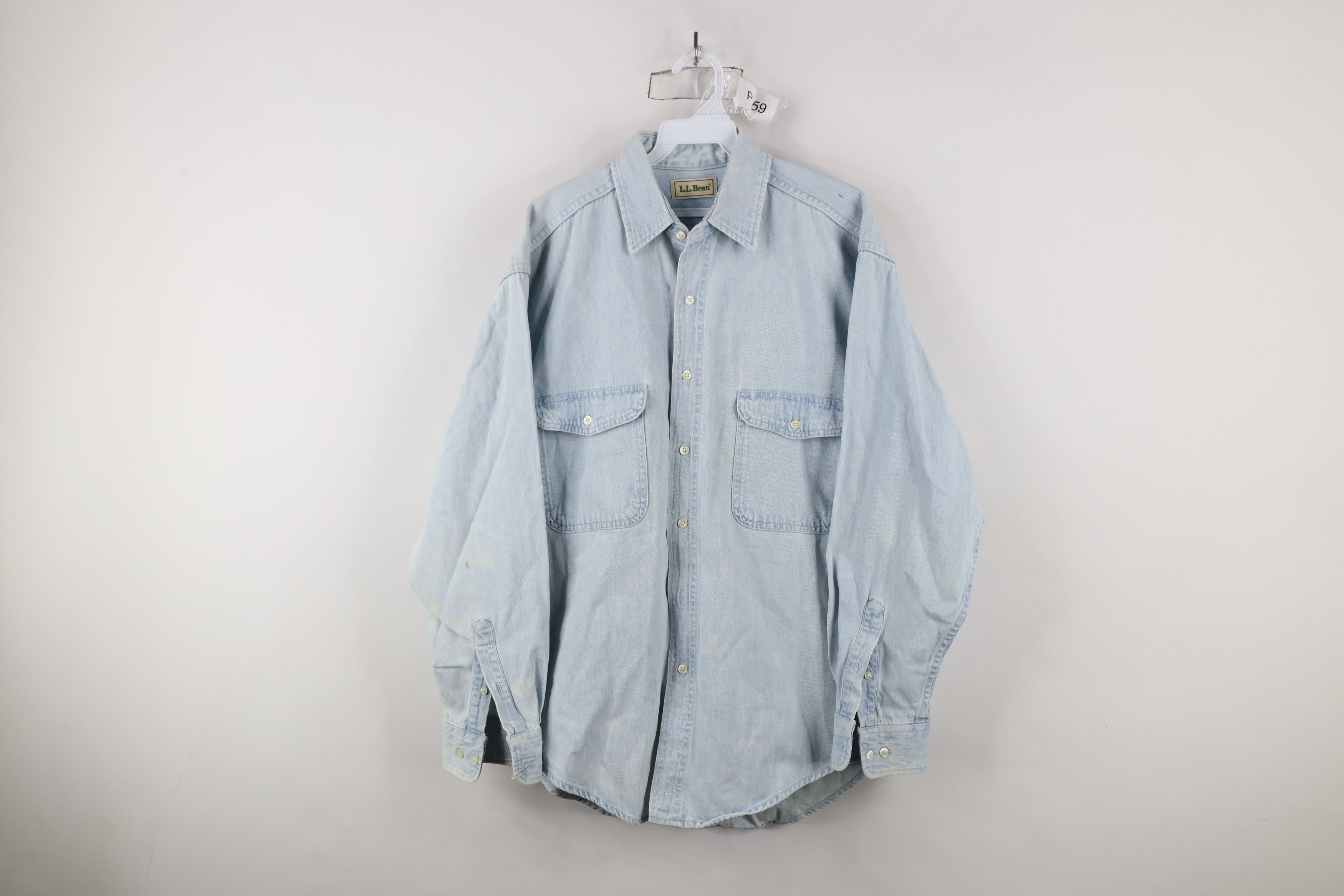 L.L. Bean × Vintage Vintage 90s LL Bean Denim Jean Button Shirt Blue Cotton Size US M / EU 48-50 / 2 - 1 Thumbnail