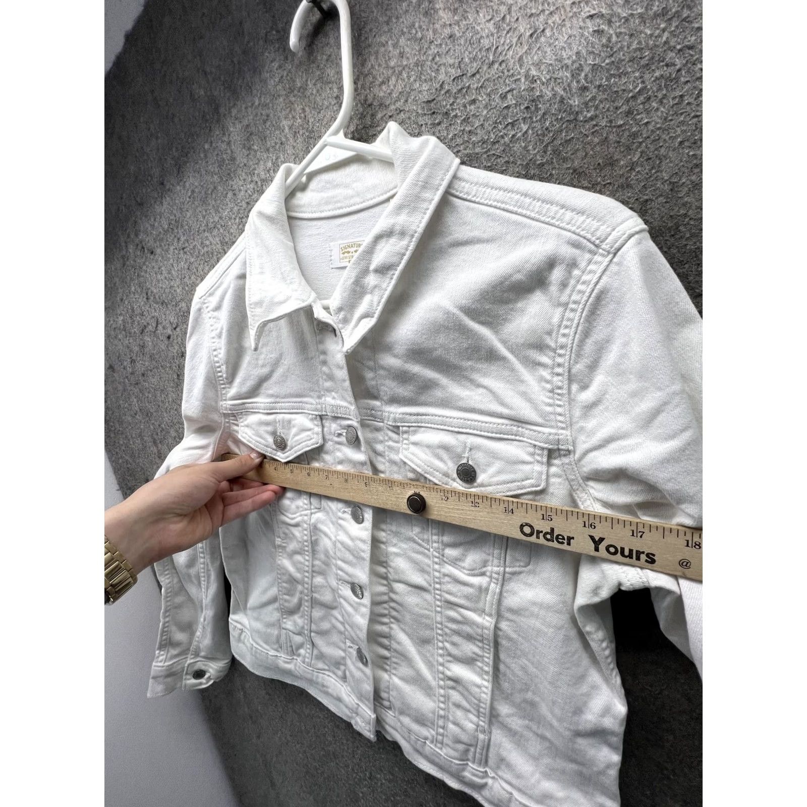 CO Signature by Levi Strauss & Co Jacket Womens Large White Denim Button Front Size L / US 10 / IT 46 - 4 Thumbnail