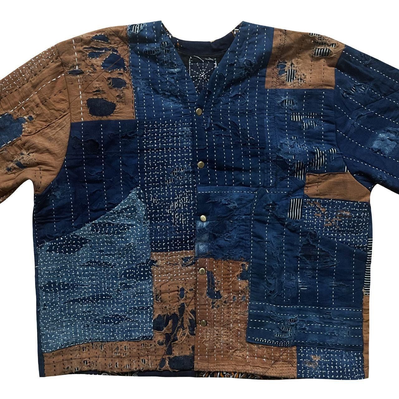 Kapital Indigo Collarless Boro Sashiko Denim Jacket Size US M / EU 48-50 / 2 - 4 Thumbnail