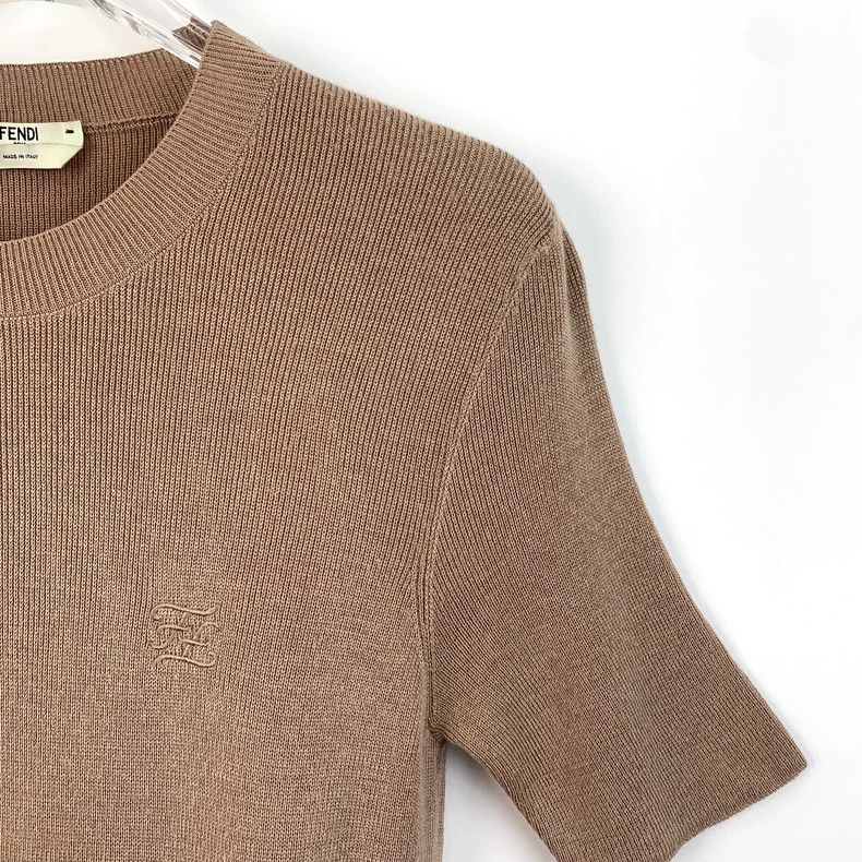 Fendi FENDI Brown Logo Embroidered Wool Crew Neck Short Sleeve K Size XS / US 0-2 / IT 36-38 - 3 Thumbnail