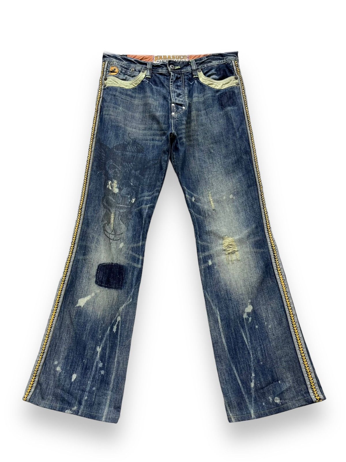 Parasuco PUNK FLARE🔥PARASUCO DENIM LEGEND Distressed Tribal Jeans💥 Size US 33 - 3 Thumbnail