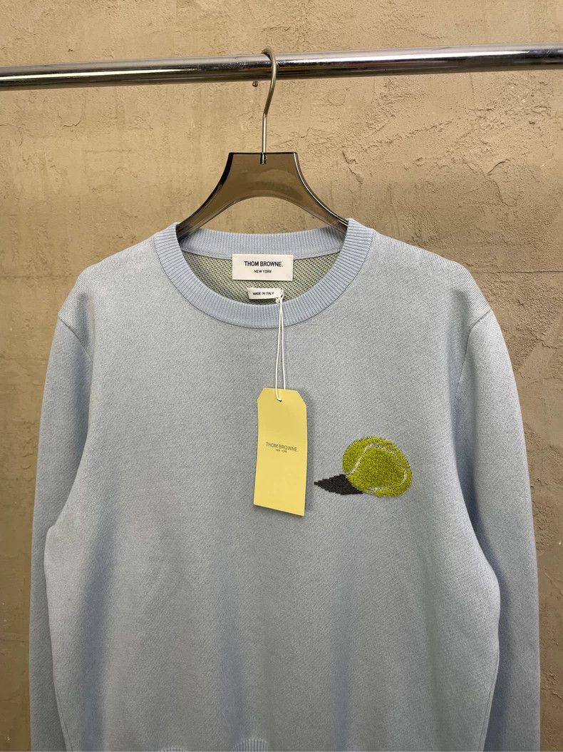 Thom Browne Thom browne Haze blue fleece tennis hem stripe round-neck s Size US M / EU 48-50 / 2 - 3 Thumbnail
