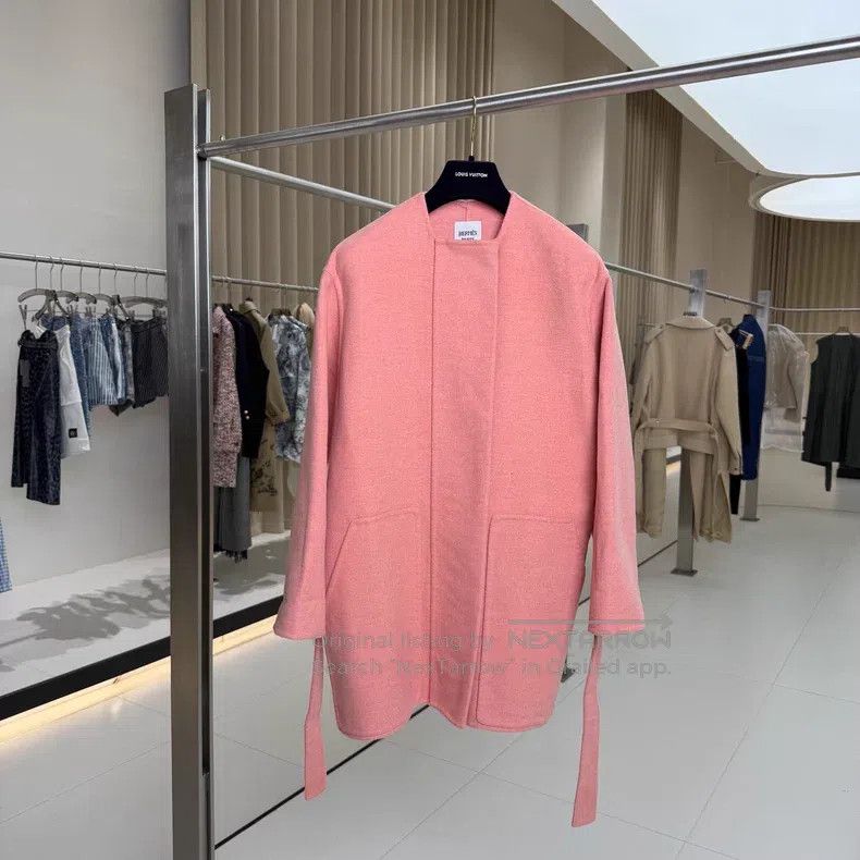 Hermes Hermes Pink Leather Cashmere Mid-Length Coat Size XXS / US 00 / IT 34 - 1 Thumbnail