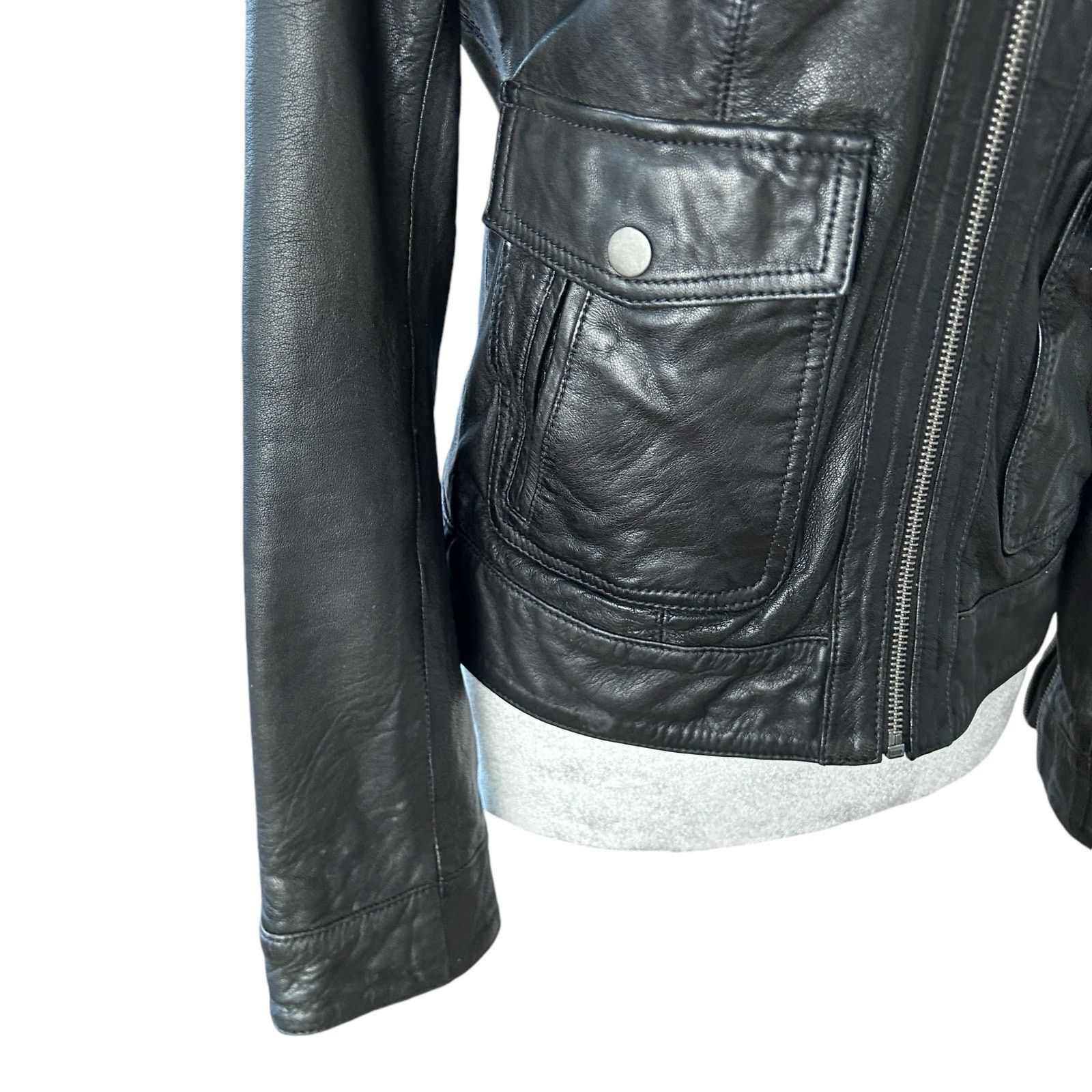 Lucky Brand Lucky Brand Womens XS Lamb Leather Jacket Black Moto Biker Size XS / US 0-2 / IT 36-38 - 5 Thumbnail