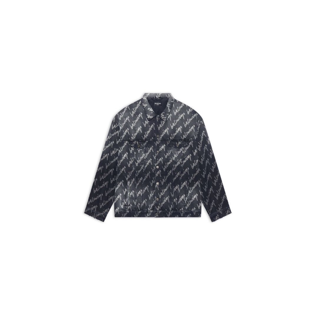Balenciaga o1w1db11125 Allover Logo Oversized Jacket in Black Size US XL / EU 56 / 4 - 1 Thumbnail