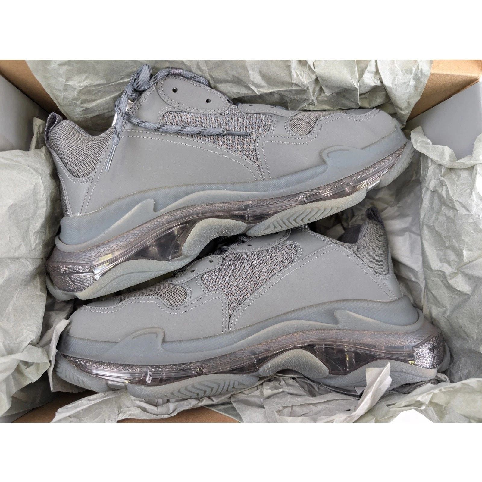 Balenciaga o1rshd1 Clear Sole Leather Free Triple S Sneakers Dark Grey Size US 12 / EU 45 - 21 Thumbnail