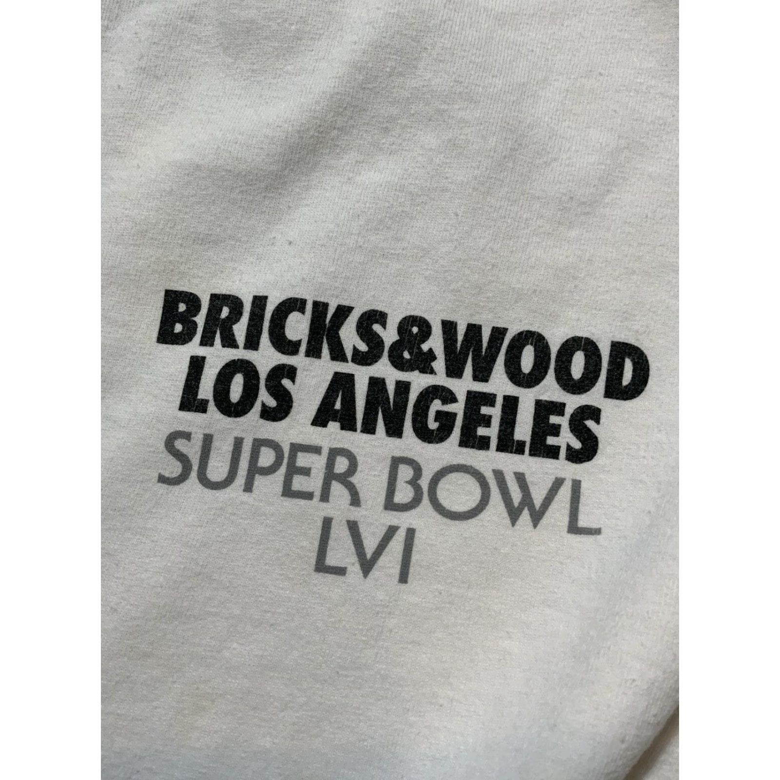 Bricks & Wood Bricks And Wood Los Angeles Super Bowl LVI Football Helmet S/S Crew T-Shirt Sz. XXL White Mens Crew Neck. Size US XXL / EU 58 / 5 - 7 Thumbnail