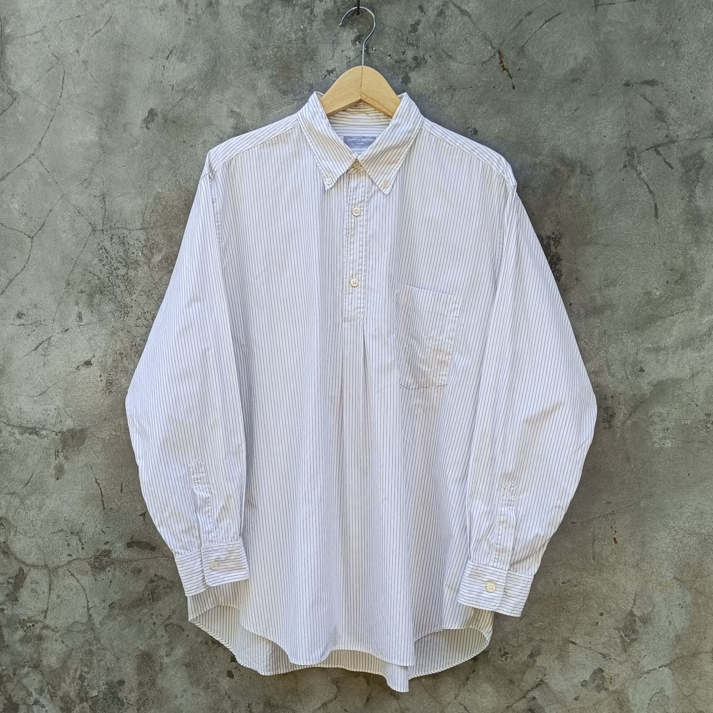 image of Ss98 Comme Des Garcons Homme Half Button Striped Shirt, Men's (Size Large)