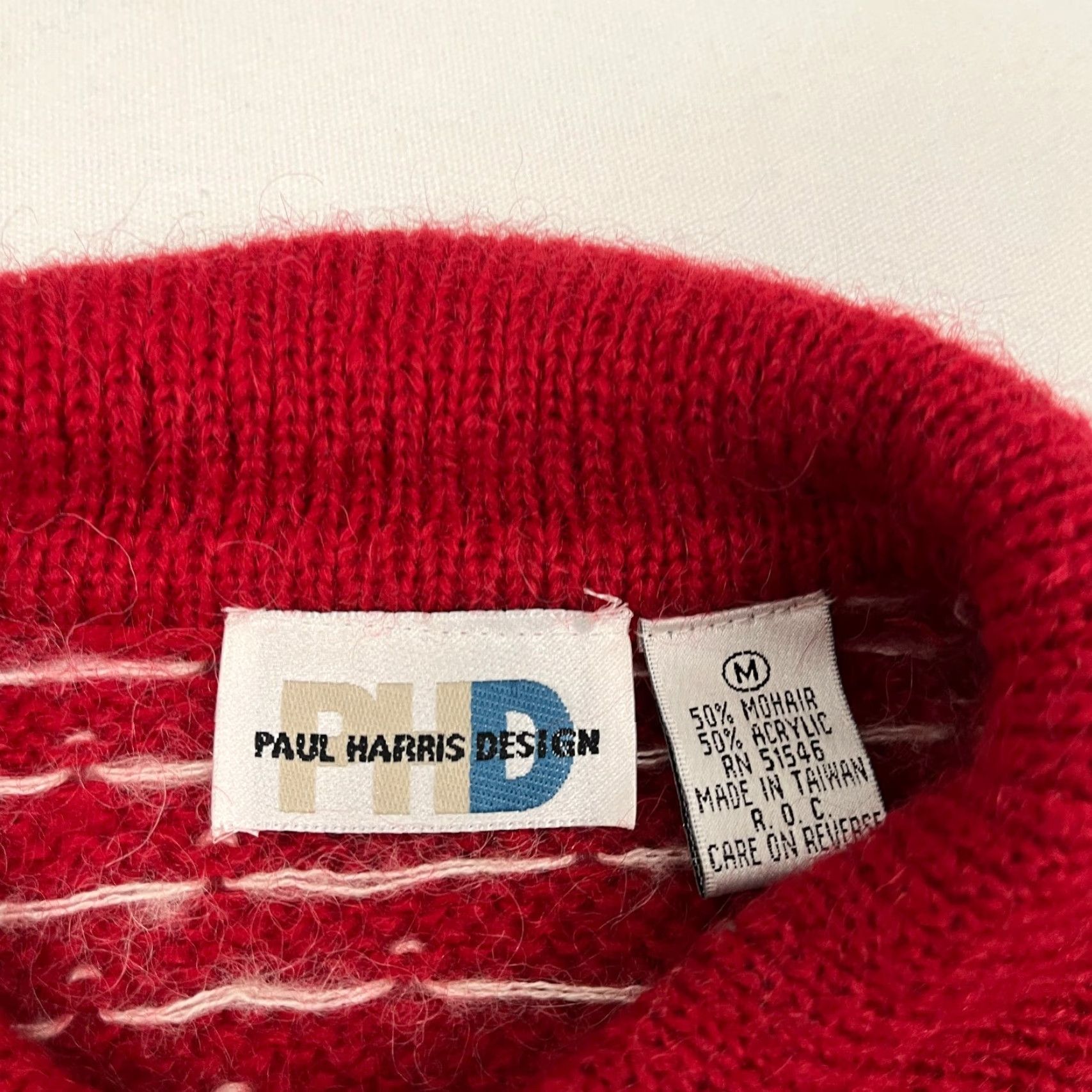 Vintage VINTAGE Paul Harris Cardigan Sweater Womens Medium Red Black Fair Isle Mohair Zip Crew Neck Knit Cardigan Size M / US 6-8 / IT 42-44 - 2 Thumbnail