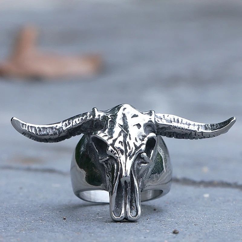 Vintage Bull Skull Ring Biker Size ONE SIZE - 1 Thumbnail