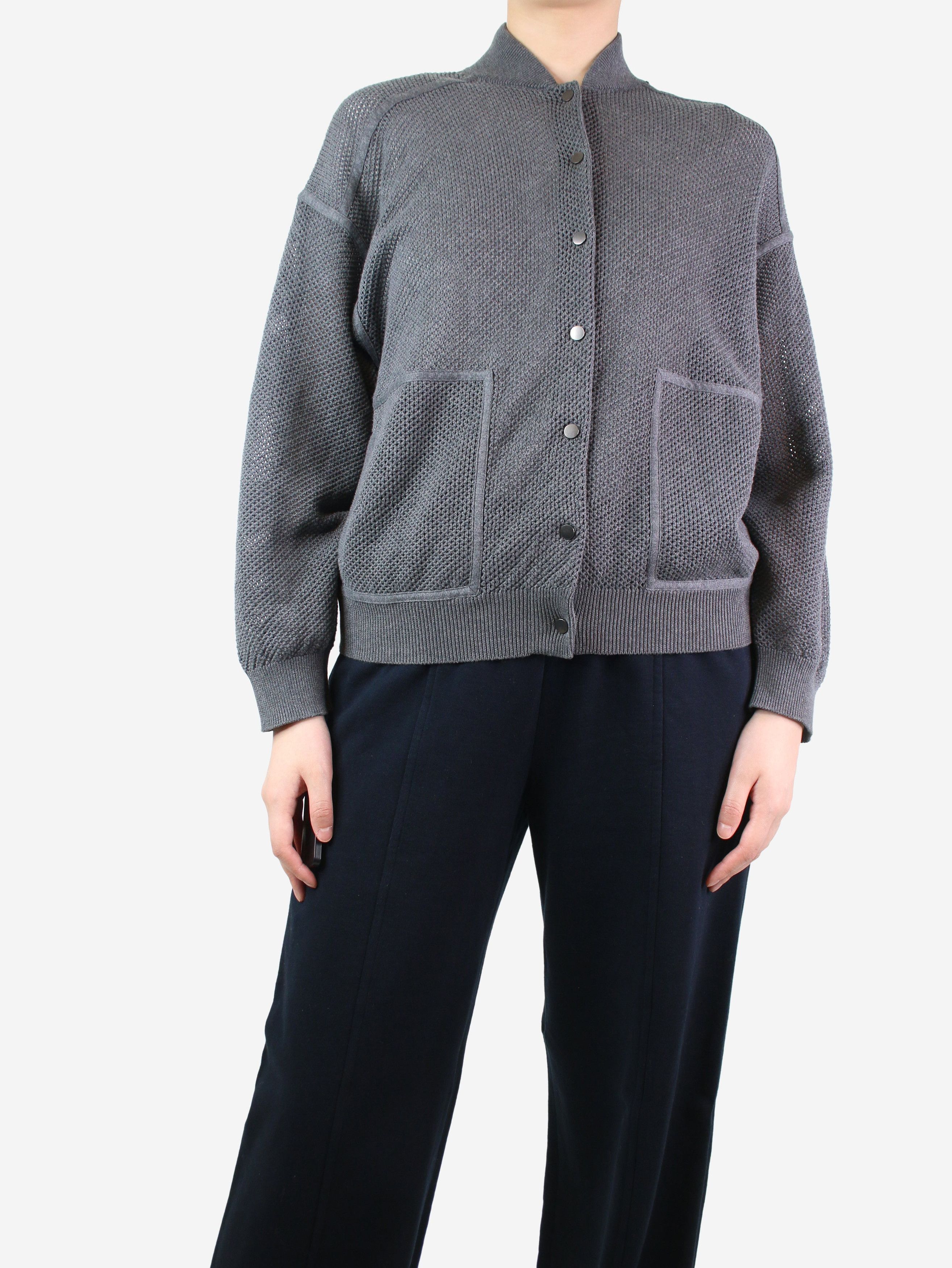 image of Brunello Cucinelli Grey Cotton Net Cardigan - Size M, Women's