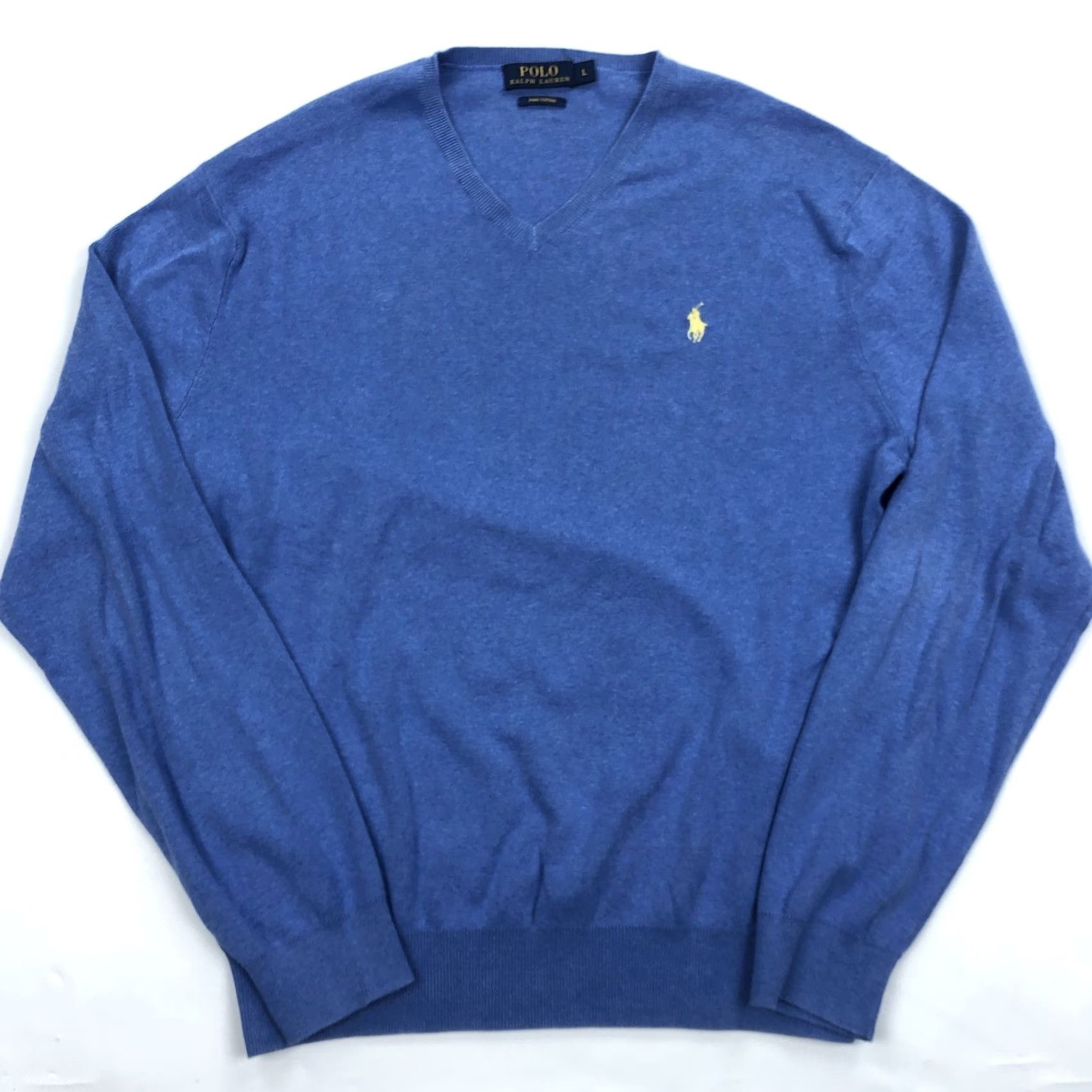 Polo Ralph Lauren Polo Ralph Lauren Polo Ralph Lauren Men's Blue Pima Cotton V-Neck Sweater Large L Pony Sweater? Size US L / EU 52-54 / 3 - 2 Thumbnail