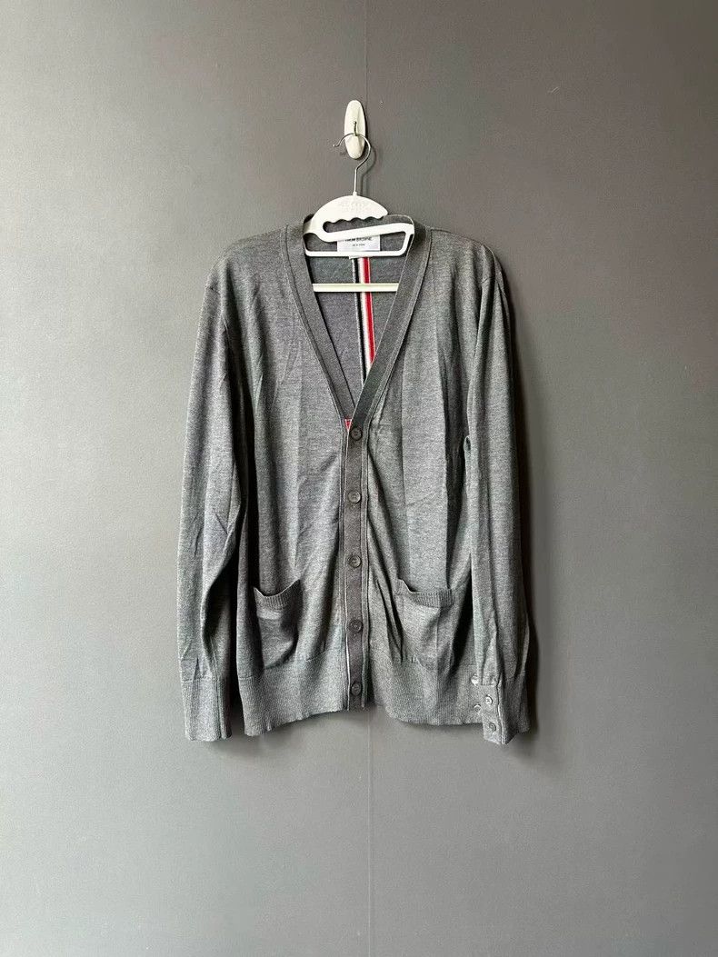 Thom Browne Thom Browne Gray Striped Back Wool Cardigan - dmc Size US S / EU 44-46 / 1 - 1 Thumbnail