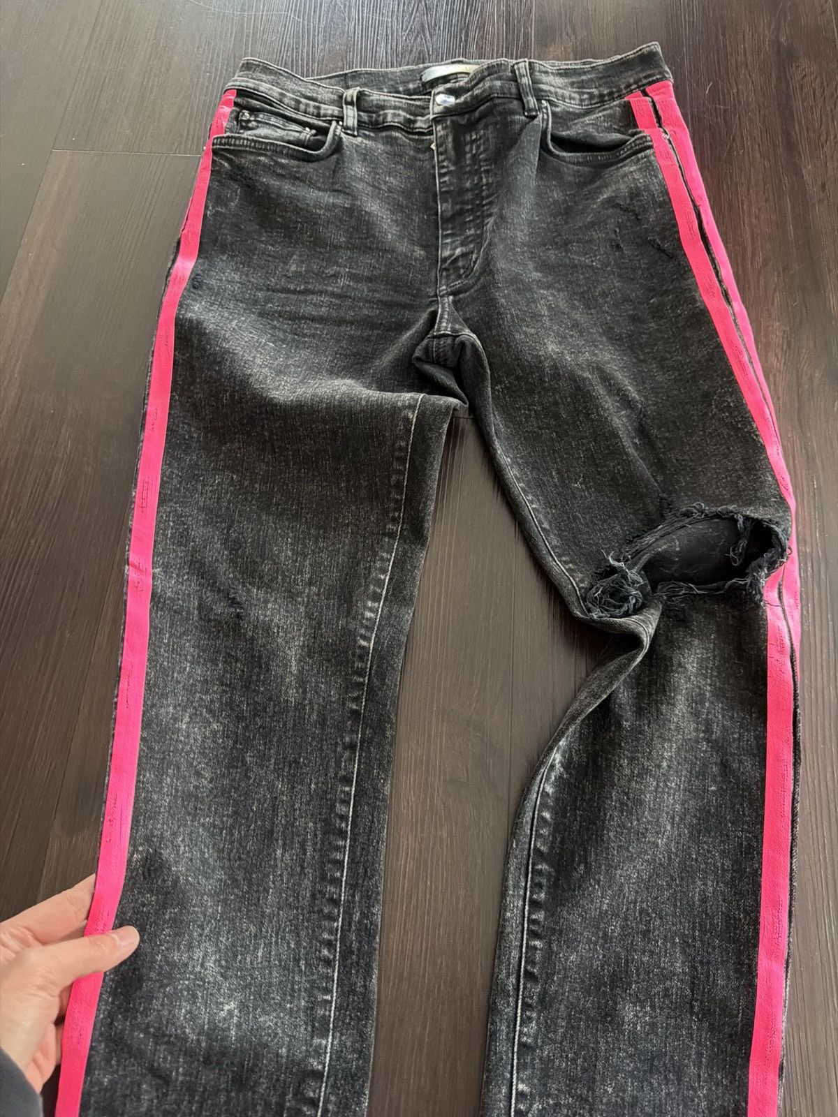 Amiri Amiri Black With Pink Stripes Jeans Size US 34 / EU 50 - 2 Thumbnail