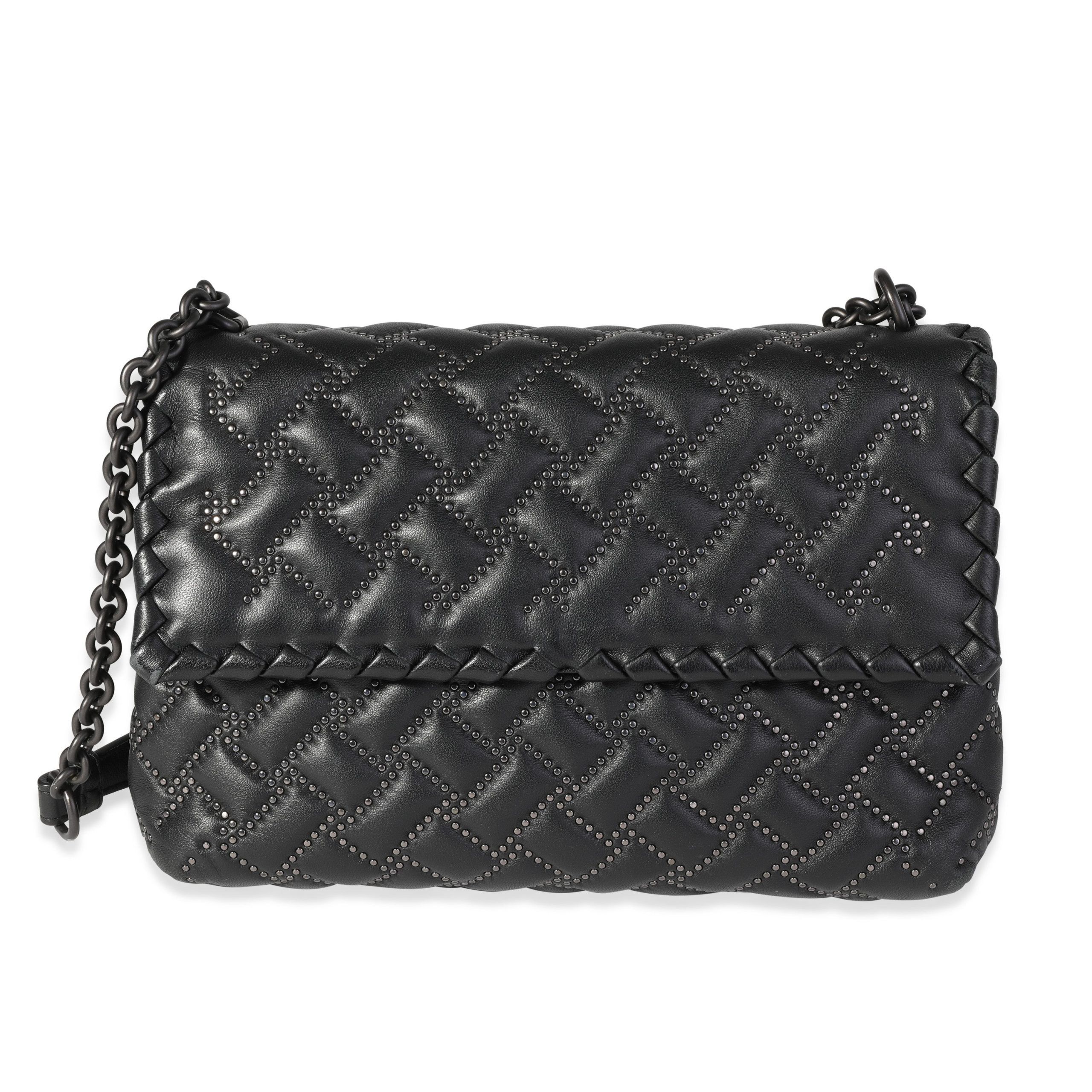 image of Bottega Veneta Black Nappa Intrecciato Microstuds Olimpia Bag, Women's