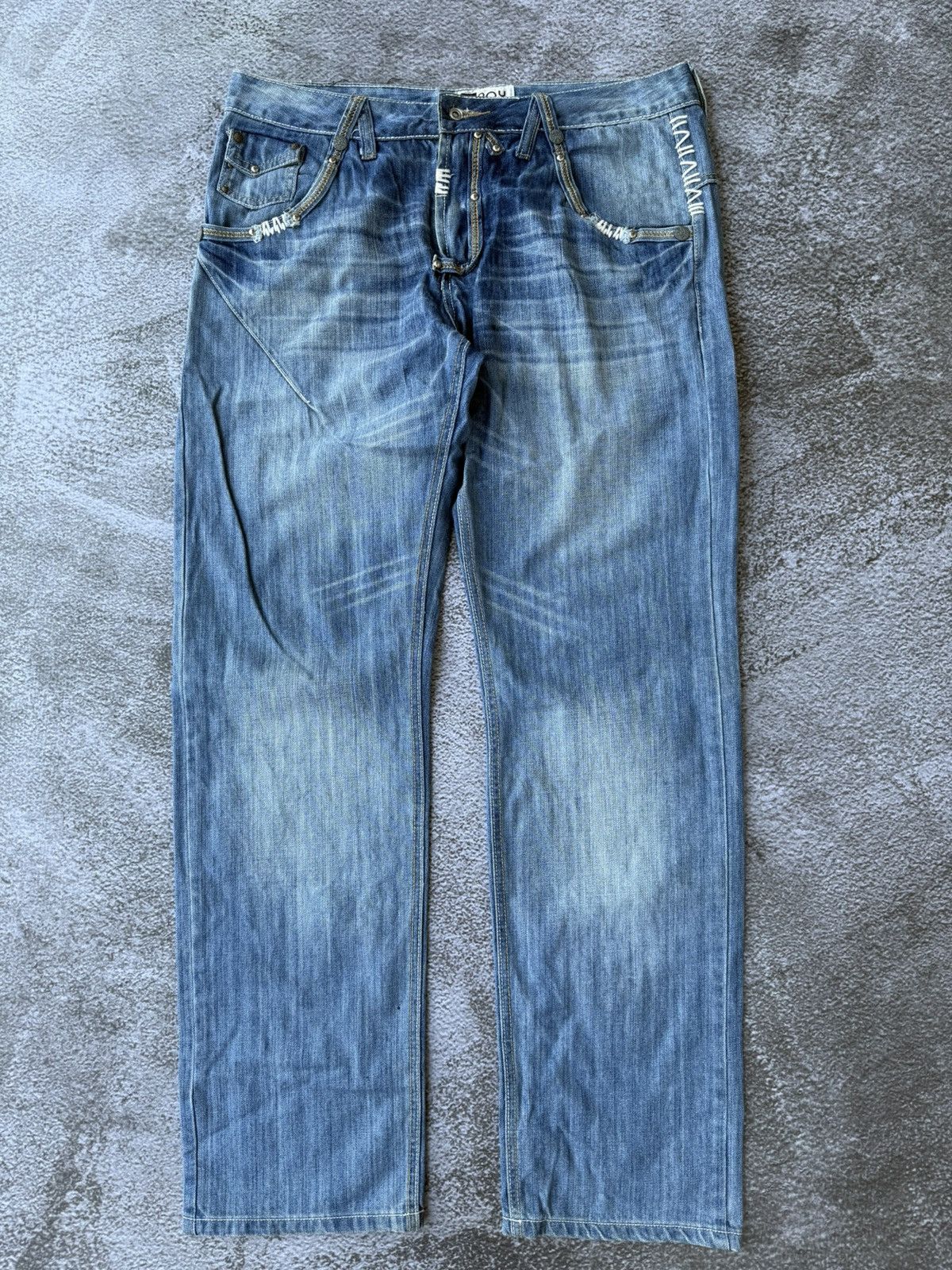 20471120 × Beauty Beast × Japanese Brand H.Boy blue denim jeans studs Ifsixwas kmrii style Size US 36 / EU 52 - 1 Thumbnail