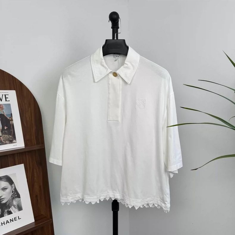 Loewe LOEWE White embroidered logo lace polo shirt Size XS / US 0-2 / IT 36-38 - 1 Thumbnail