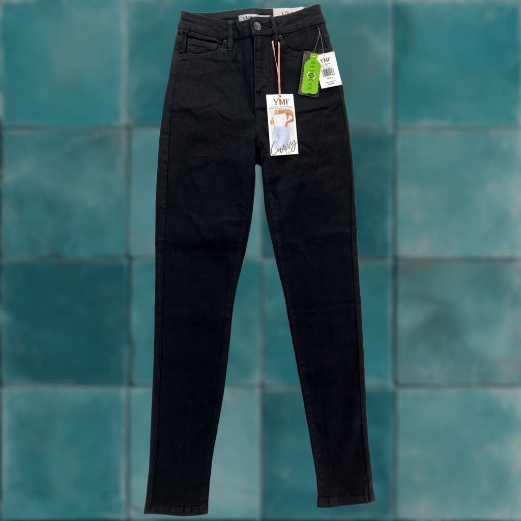 Vintage YMI Jeans Juniors Curvy Skinny Ultra High Waisted Black Stretch Denim Slim Rise 10" Inseam 29" 26 Waist 3/26 Womens Size 26" / US 2 / IT 38 - 1 Thumbnail