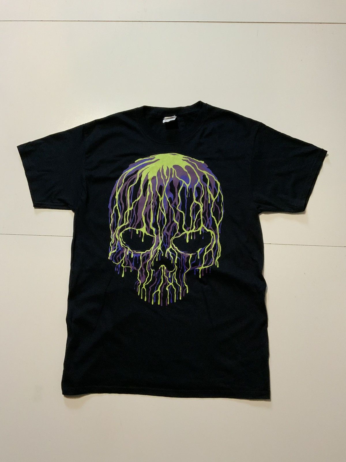 Fruit Of The Loom Skull Horror Scary Drip Graphic Black S/S T-Shirt Size US M / EU 48-50 / 2 - 1 Thumbnail