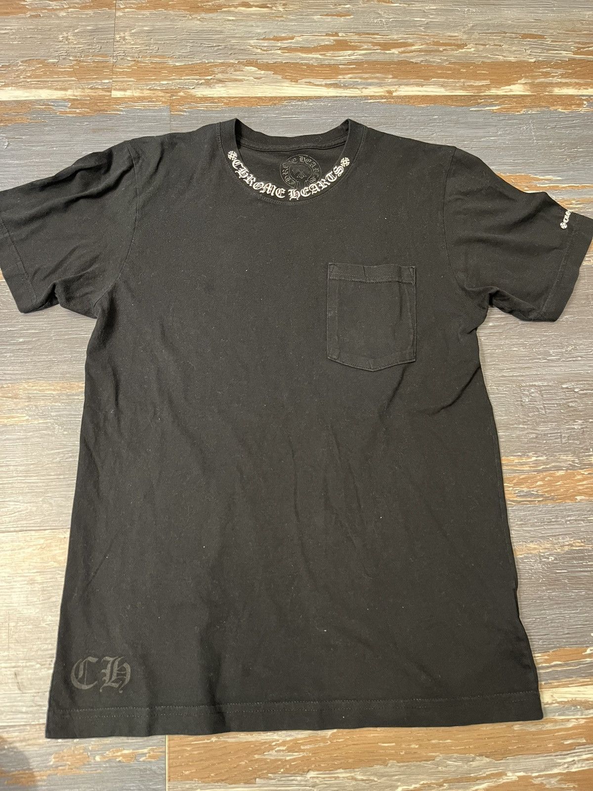 image of Chrome Hearts Neck Logo Tee Shirt in Black, Men's (Size Medium)