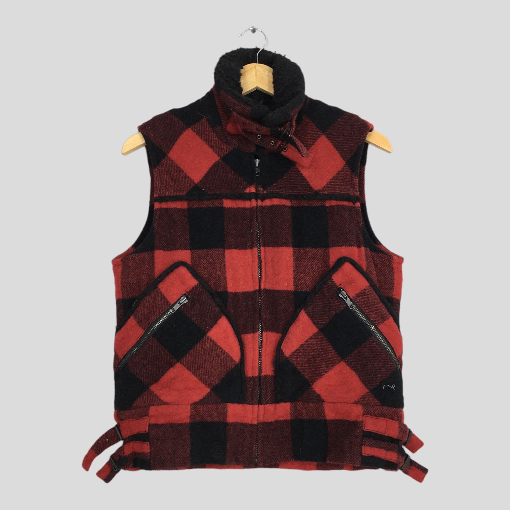 image of If Six Was Nine x Mcgregor Checkered Plaid Tartan Wool Sherpa Vest Jacket, Men's (Size Small)