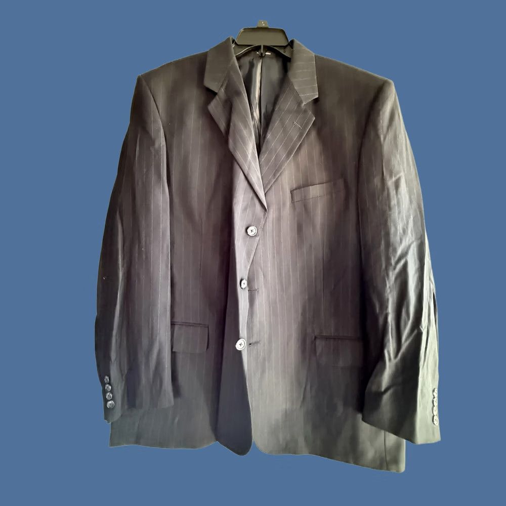 George George Suit 2 Piece Jacket Pants Mens 48L 44x32 Blue Pinstripe Polyester Viscose Size 48R - 1 Thumbnail